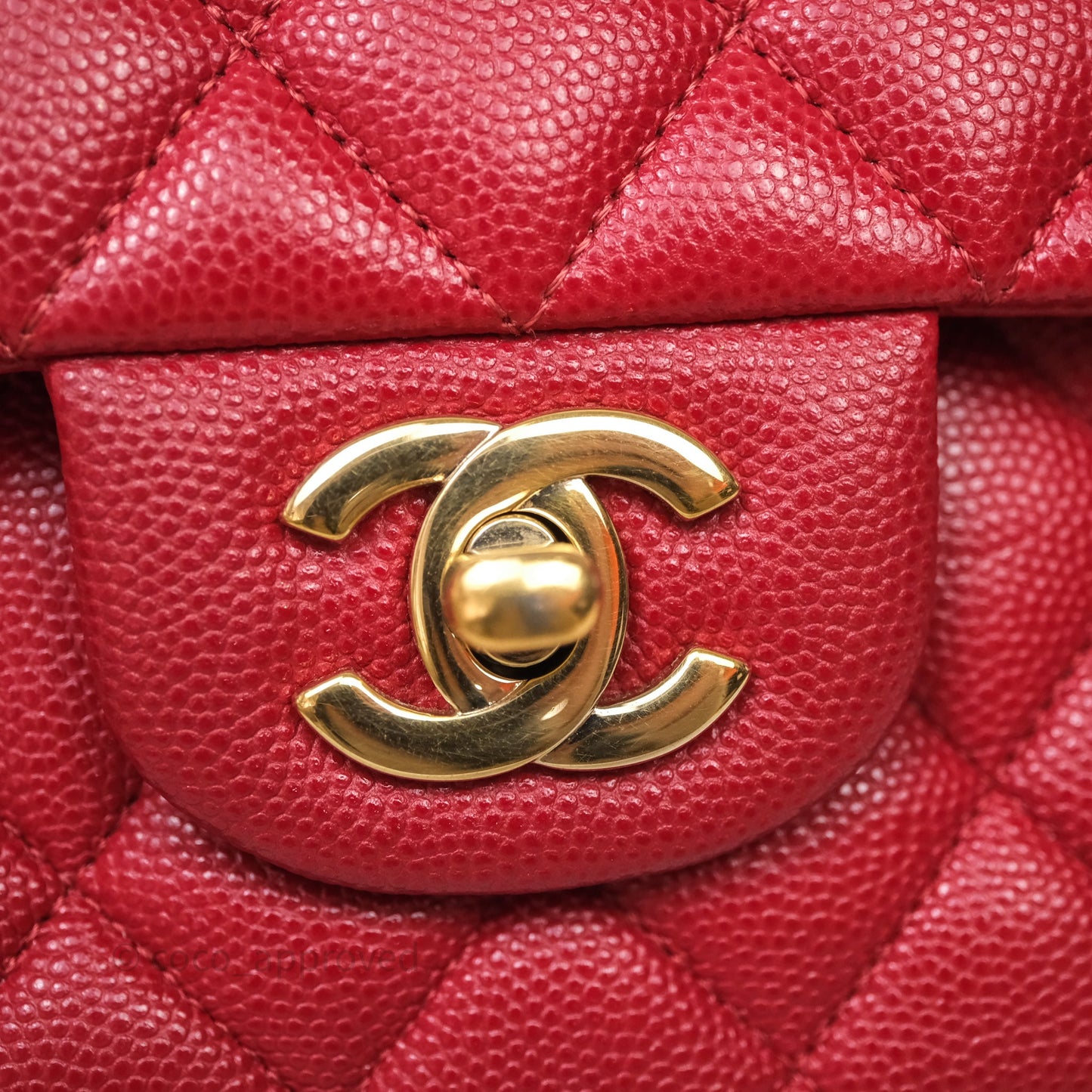 Chanel Classic M/L Medium Flap Quilted Red Caviar Gold Hardware