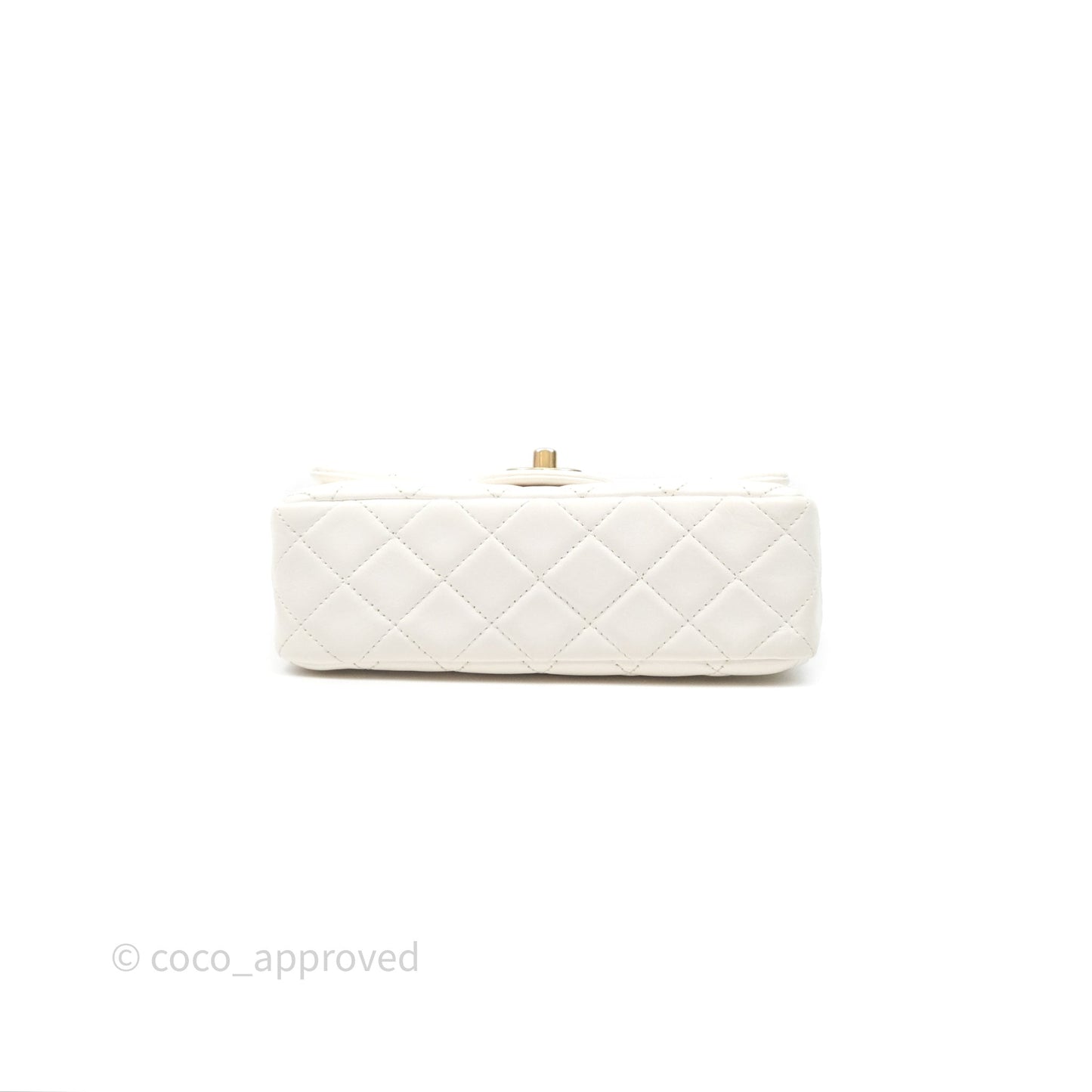 Chanel Mini Rectangular Pearl Crush Quilted White Lambskin Aged Gold Hardware