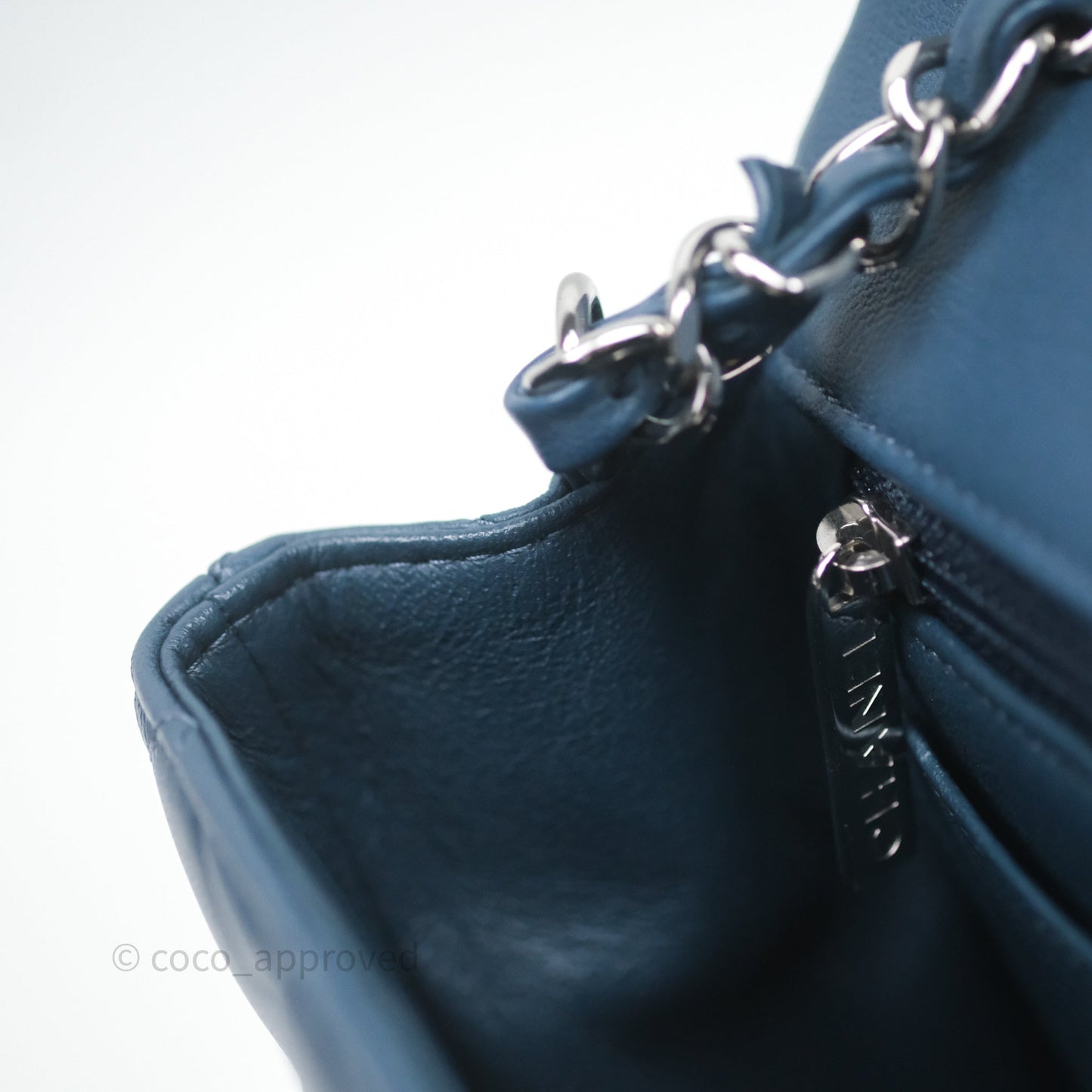 Chanel Mini Rectangular Quilted Navy Lambskin Silver Hardware