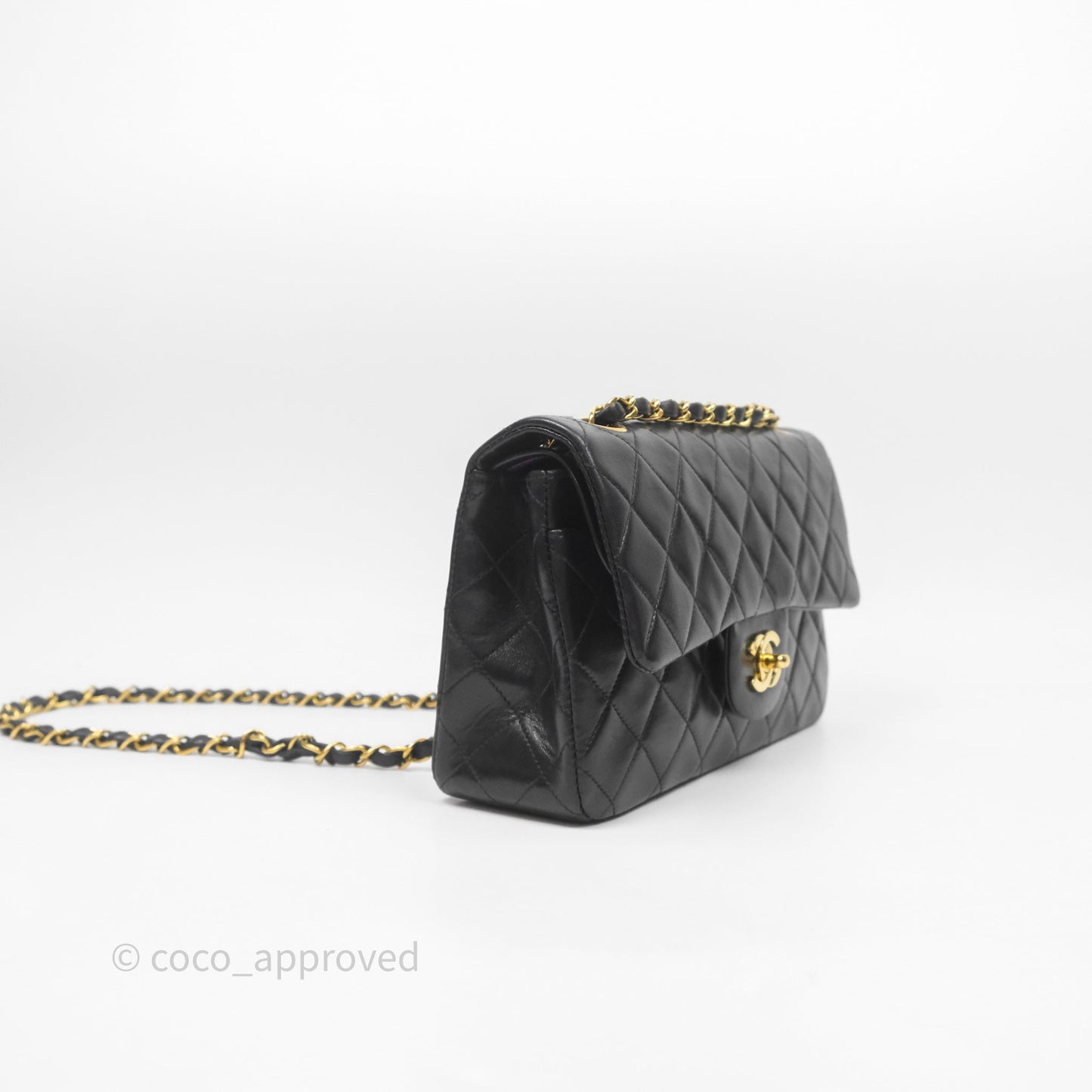 Chanel Vintage Classic Small Flap Bag Black Lambskin 24K Gold Hardware