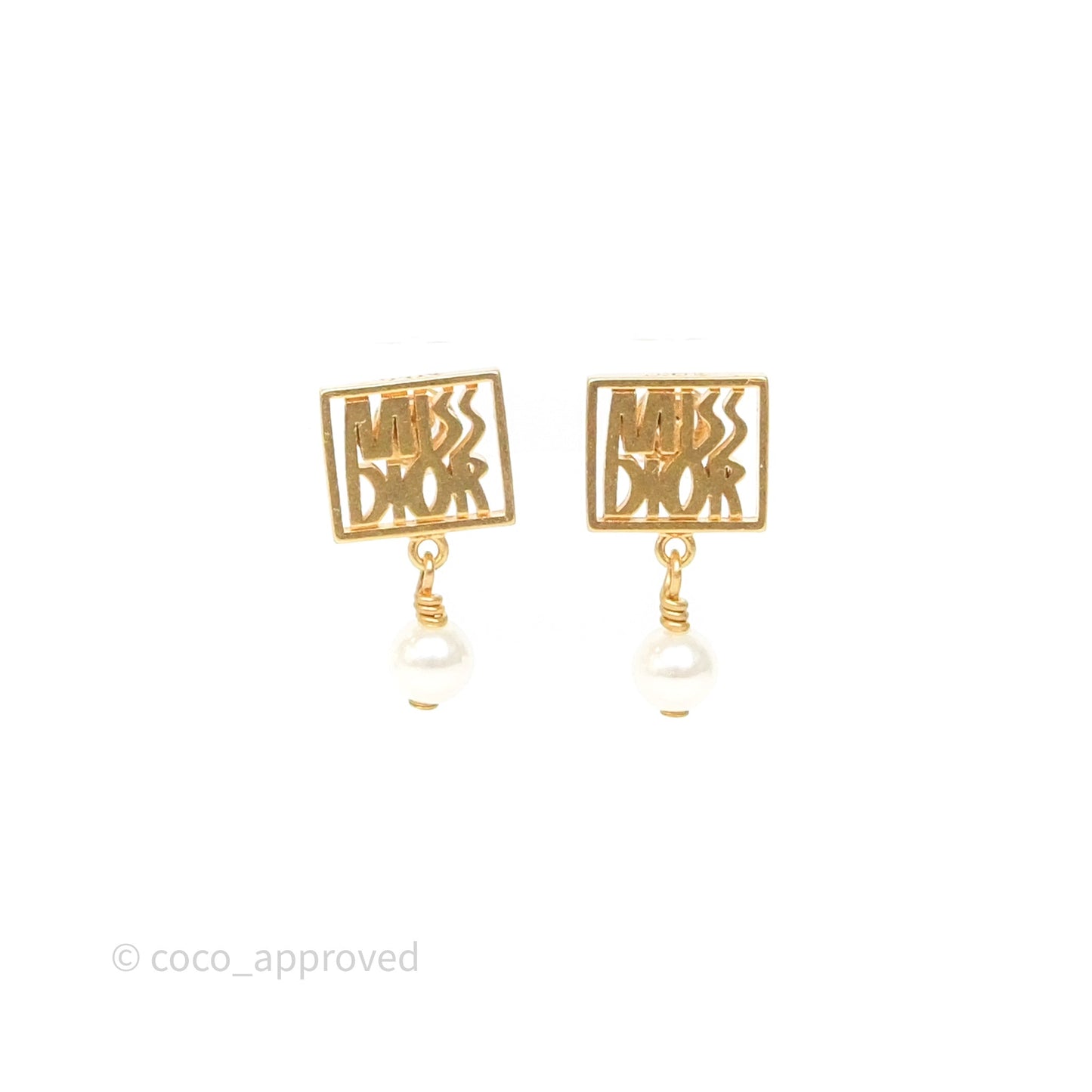 Christian Dior Miss Dior Drop Pearl Earrings Gold Tone