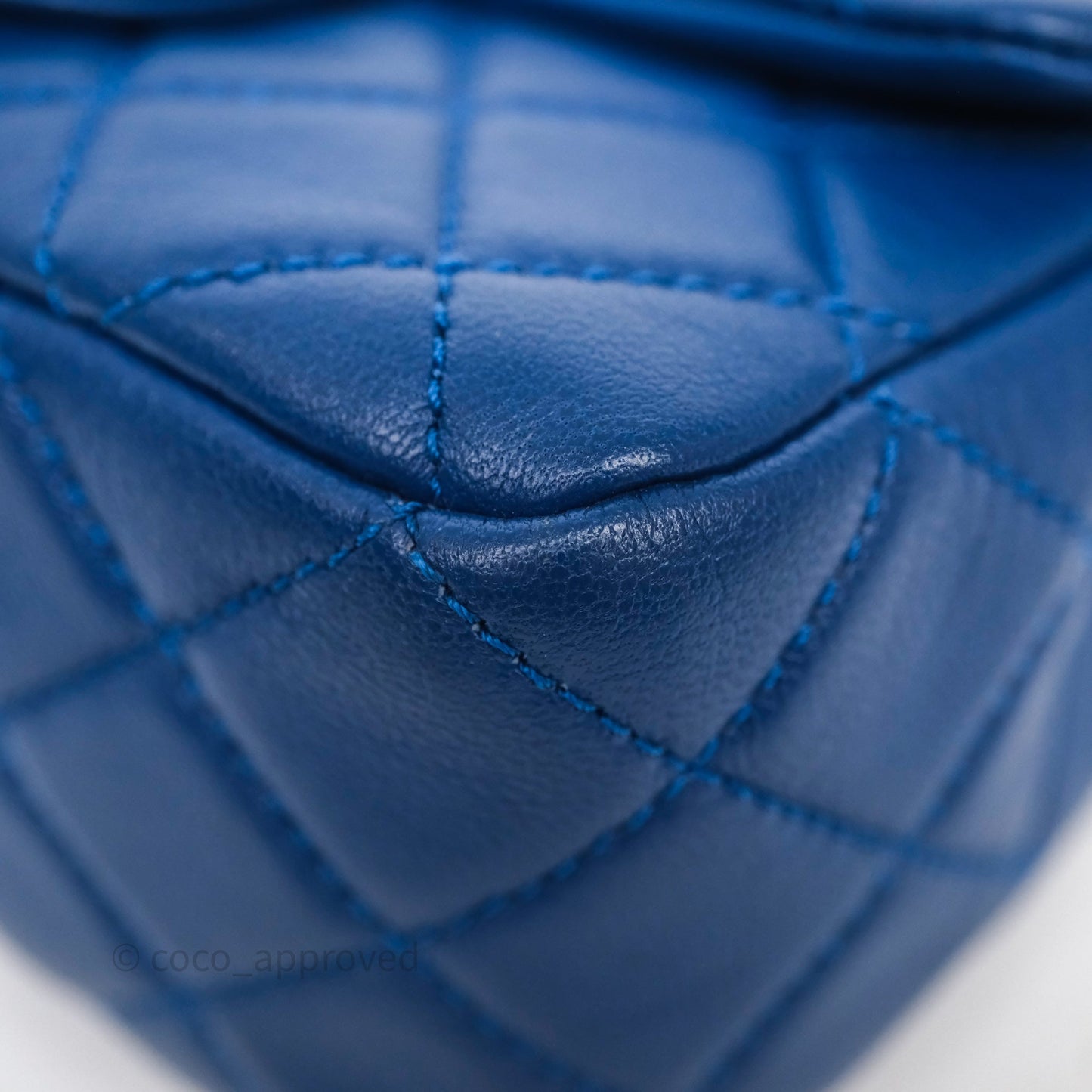 Chanel Pearl Crush Mini Square Quilted Blue Lambskin Aged Gold Hardware