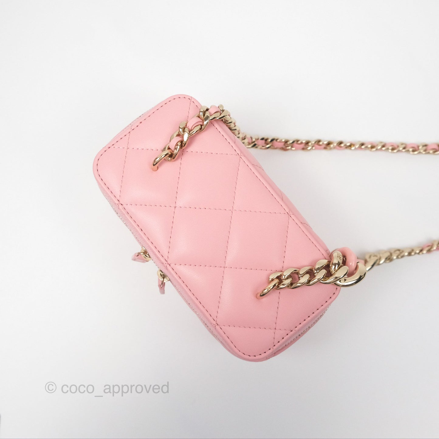 Chanel Resin Elegant Chain Vanity Case Pink Lambskin Gold Hardware