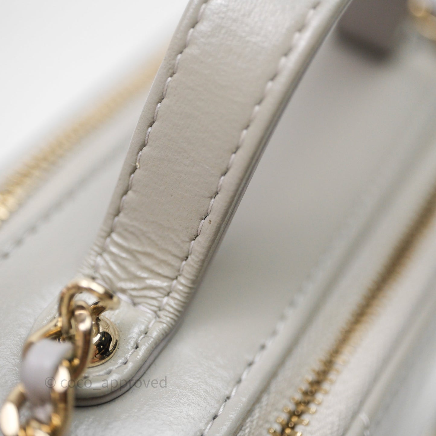 Chanel Mini Top Handle Camera Case Grey Shiny Calfskin Gold Hardware 22B