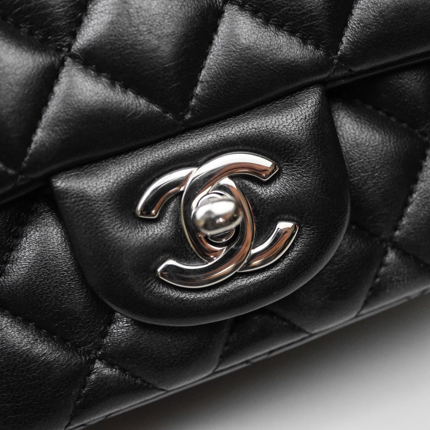 Chanel Mini Square Quilted Black Lambskin Silver Hardware