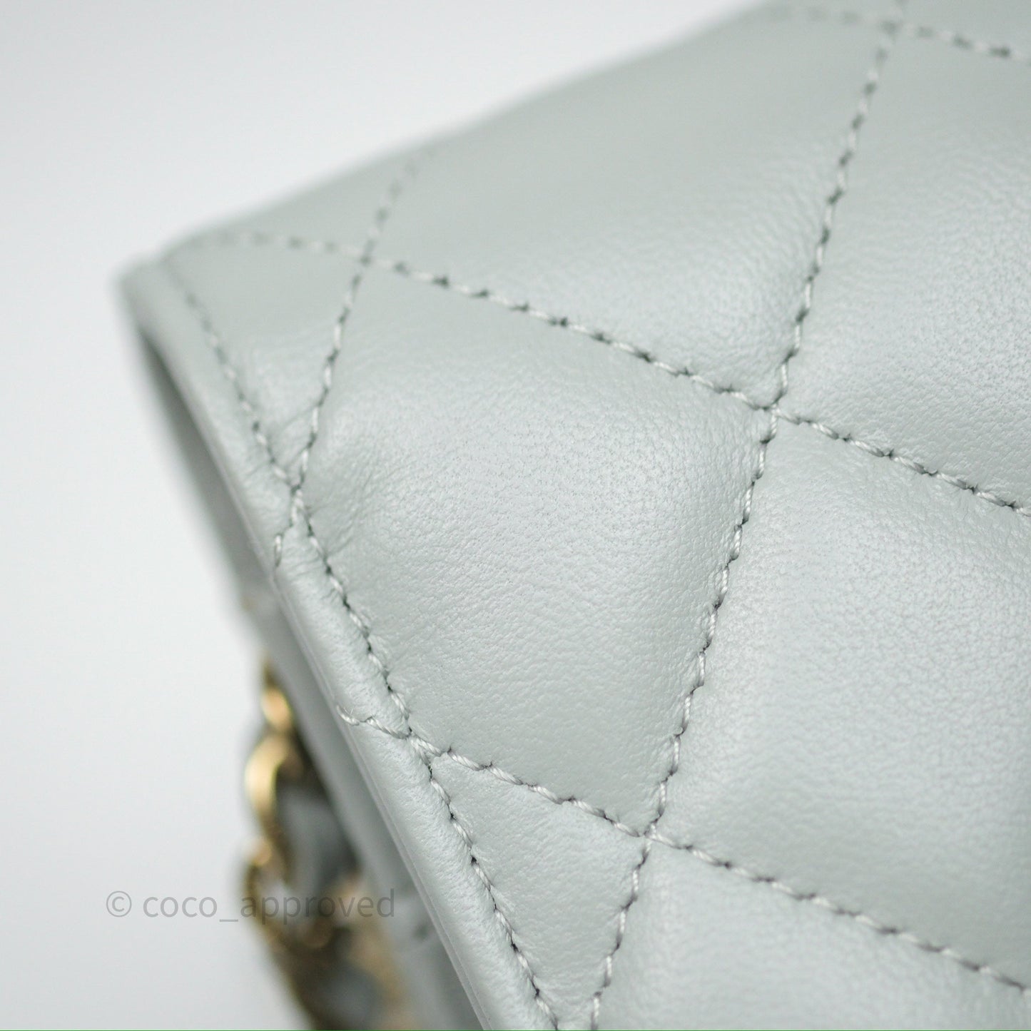 Chanel Classic Quilted Wallet on Chain WOC Grey Lambskin Gold Hardware