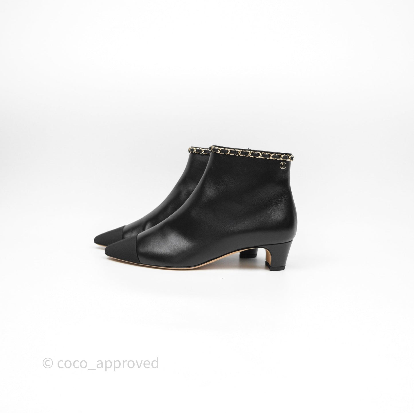 Chanel Cap Toe Chain Ankle Boots Lambskin Size 36.5
