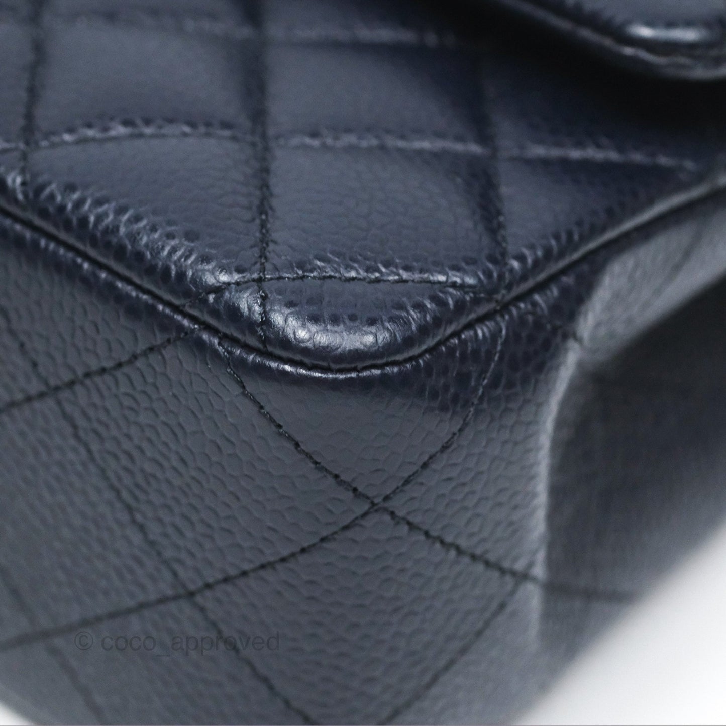 Chanel Classic M/L Medium Flap Quilted French Navy Caviar Aged Gold Hardware