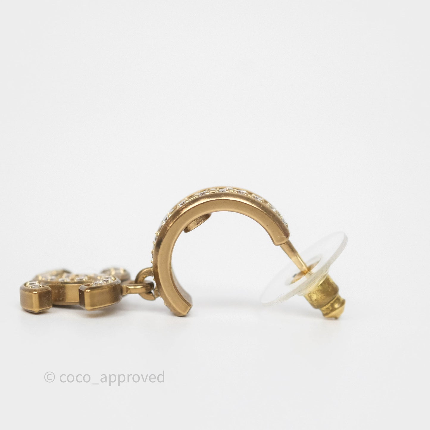 Chanel CC Crystal Pearl Hoop Earrings Gold Tone 21C
