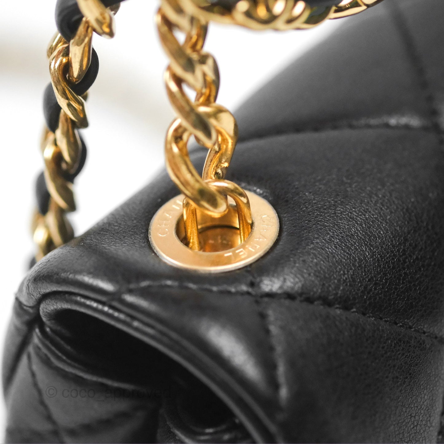 Chanel Mini Top Handle Flap Black Lambskin Aged Gold Hardware 23C
