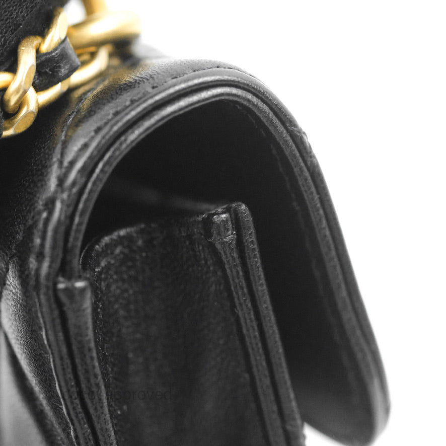 Chanel Mini Handle Flap Coin Purse With Chain Black Lambskin Gold Hardware