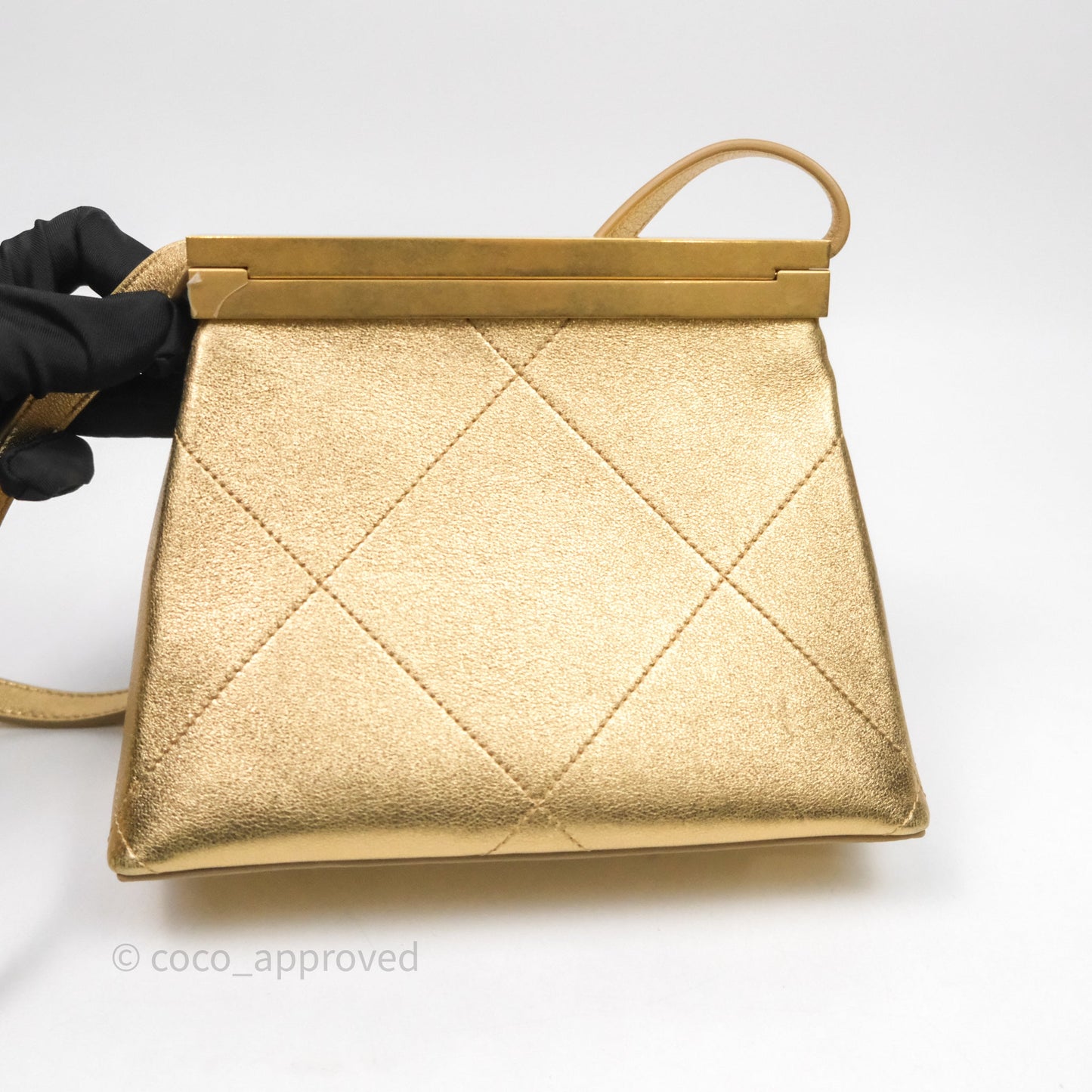 Chanel Calfskin Kiss Lock Frame Gold Bag