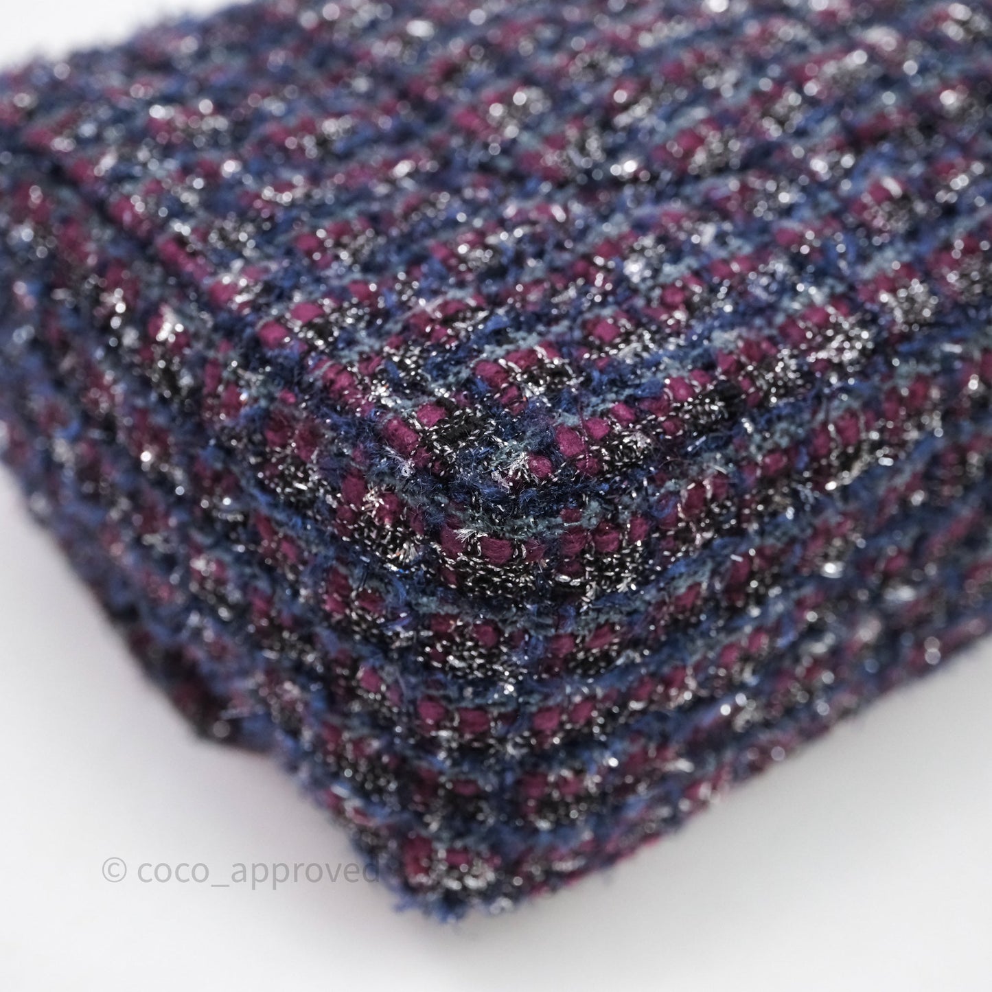 Chanel Classic M/L Medium Double Flap Purple Tweed Glitter Gun Metal