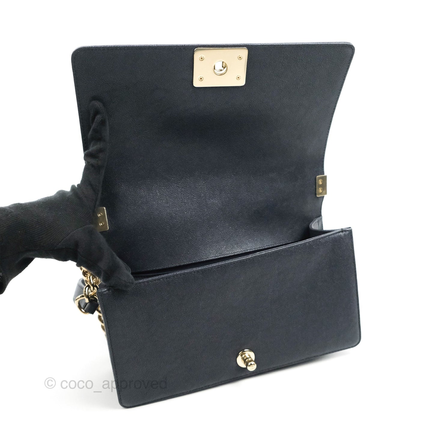 Chanel Chevron Medium Boy Dark Navy Caviar Gold Hardware