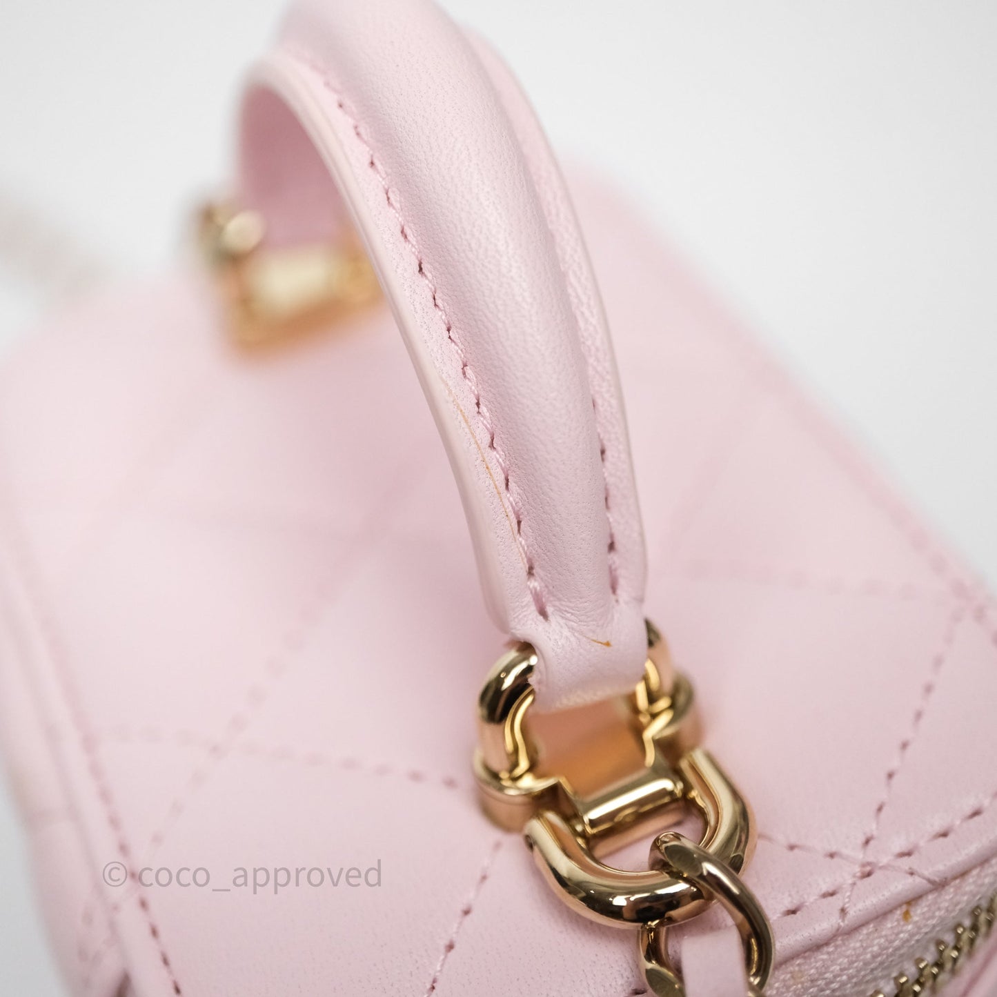 Chanel Mini Top Handle Vanity With Chain Pink Lambskin Gold Hardware