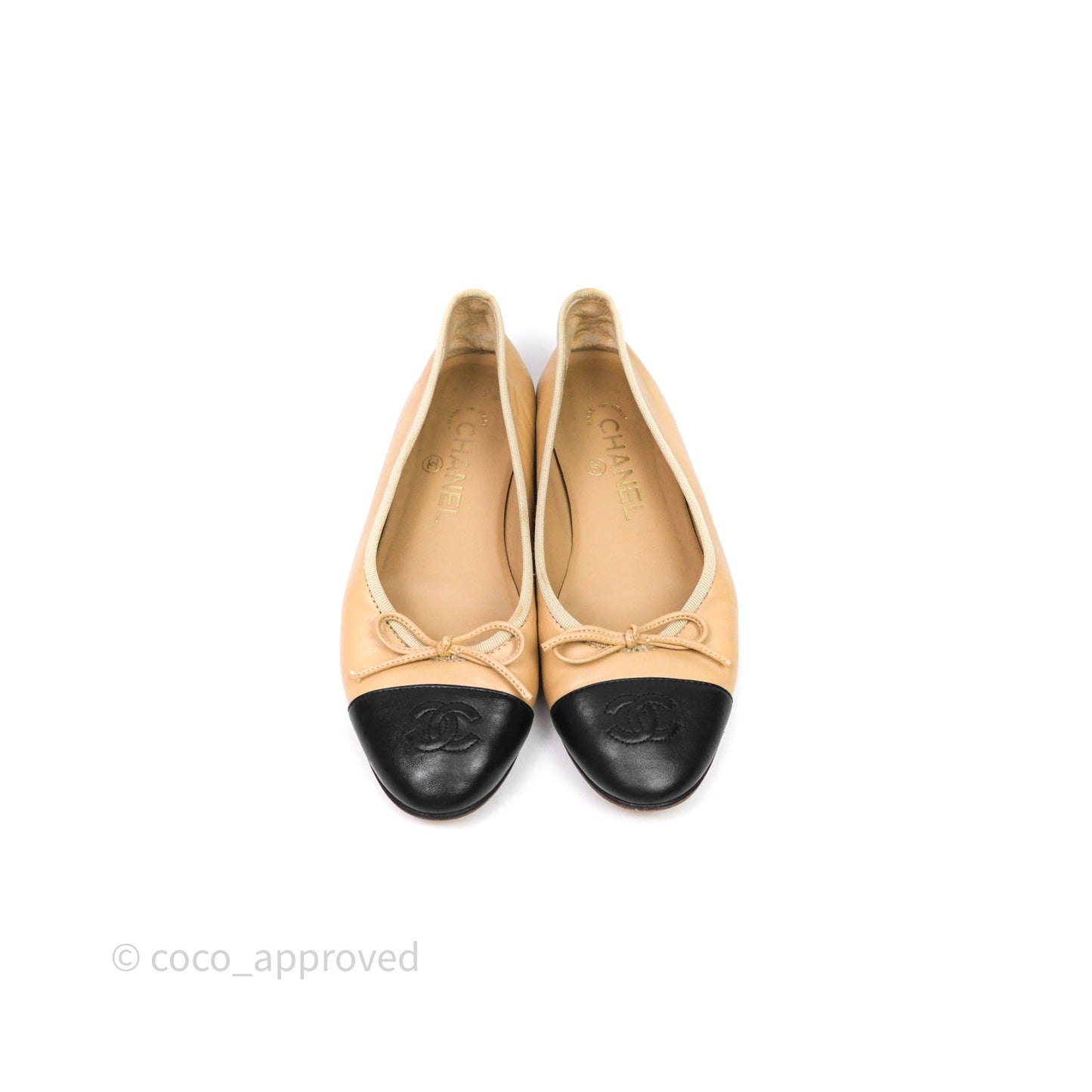 Chanel Ballerina Flats Black Beige Size 36