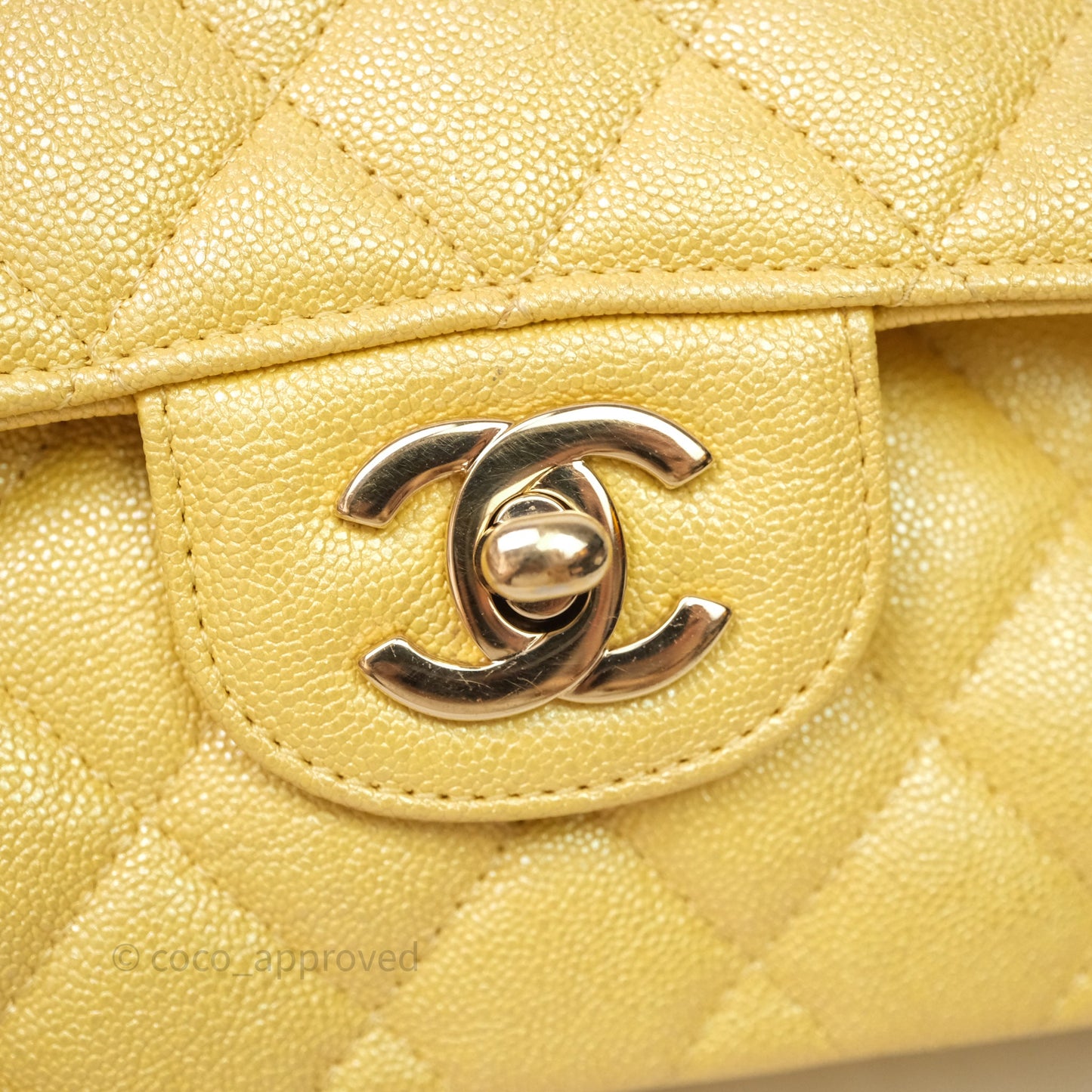 Chanel Small Classic Quilted Flap Iridescent Yellow Caviar Gold Hardware