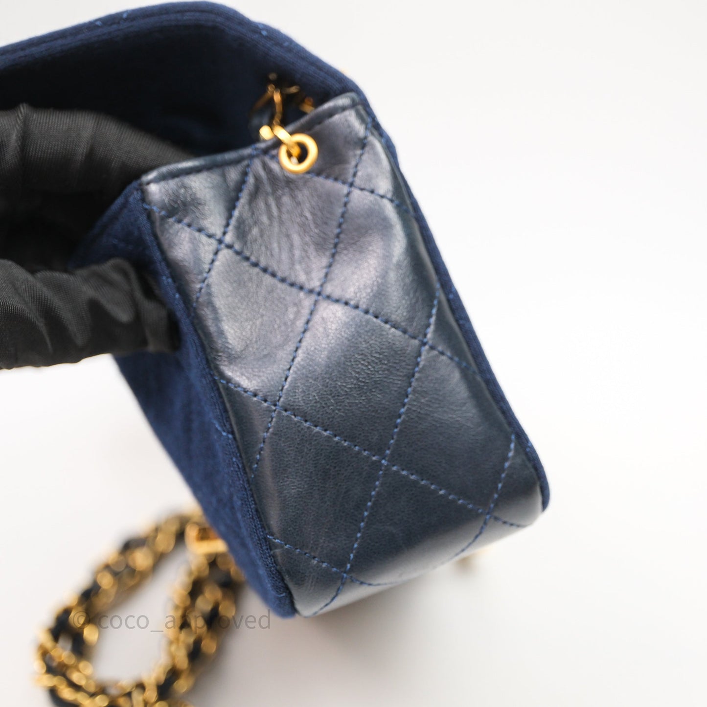 Chanel Vintage Mini Full Flap Bag Navy Fabrics / Lambskin 24K Gold Hardware