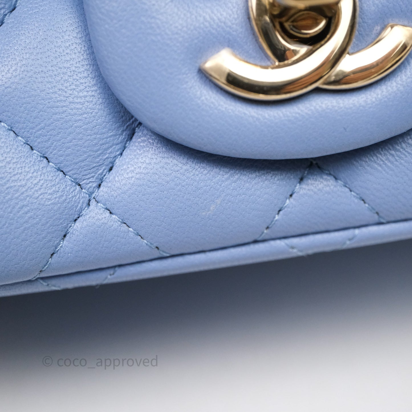Chanel Mini Square Quilted Sky Blue Lambskin Gold Hardware
