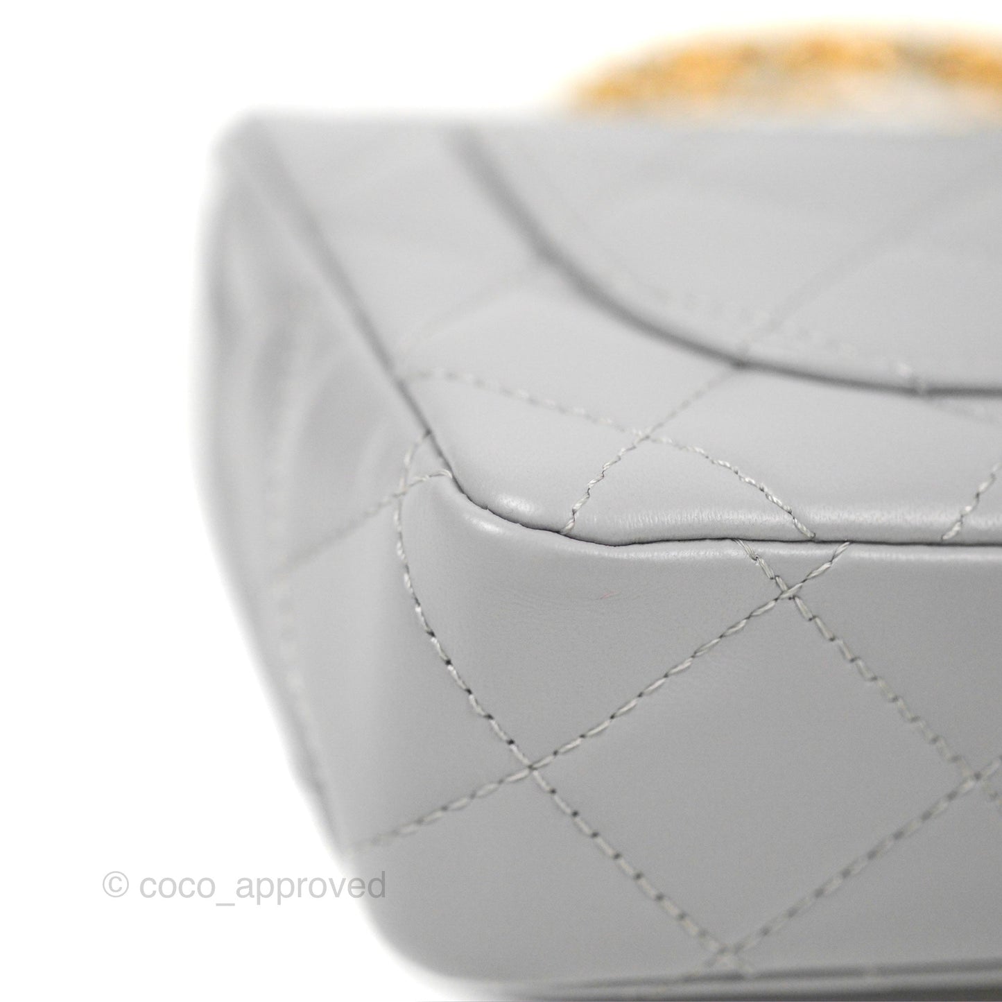 Chanel Top Handle Mini Flap Bag Light Grey Lambskin Gold Hardware 23S