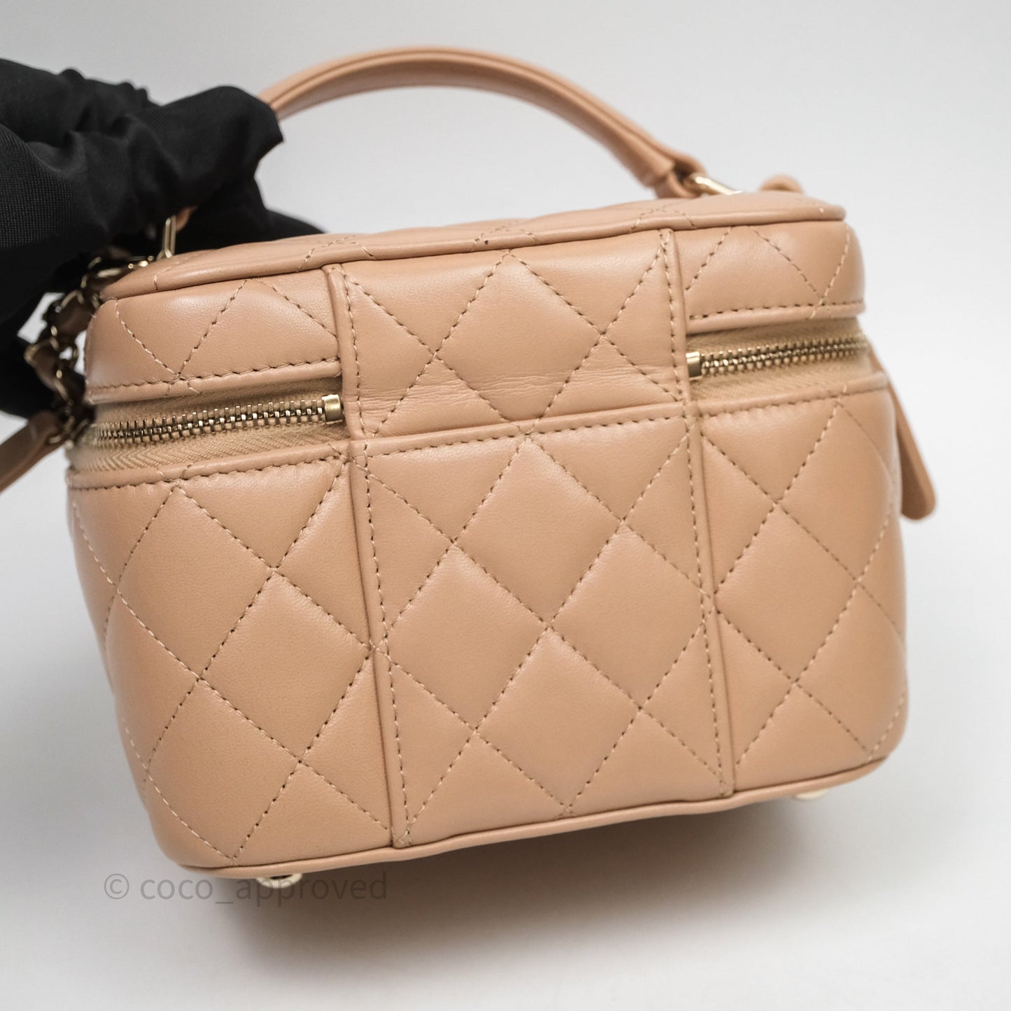 Chanel Top Handle Vanity With Chain Beige Lambskin Aged Gold Hardware