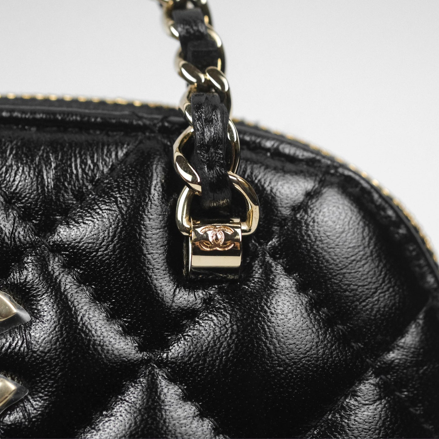 Chanel Mini Handle Clutch with Chain Black Shiny Lambskin Gold Hardware