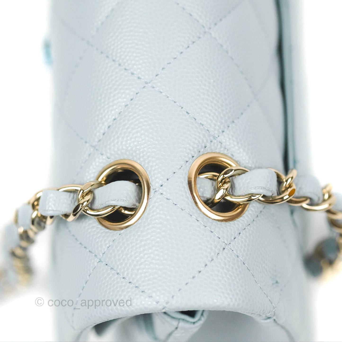 Chanel Small Classic Quilted Flap Light Blue Caviar Gold Hardware 22P