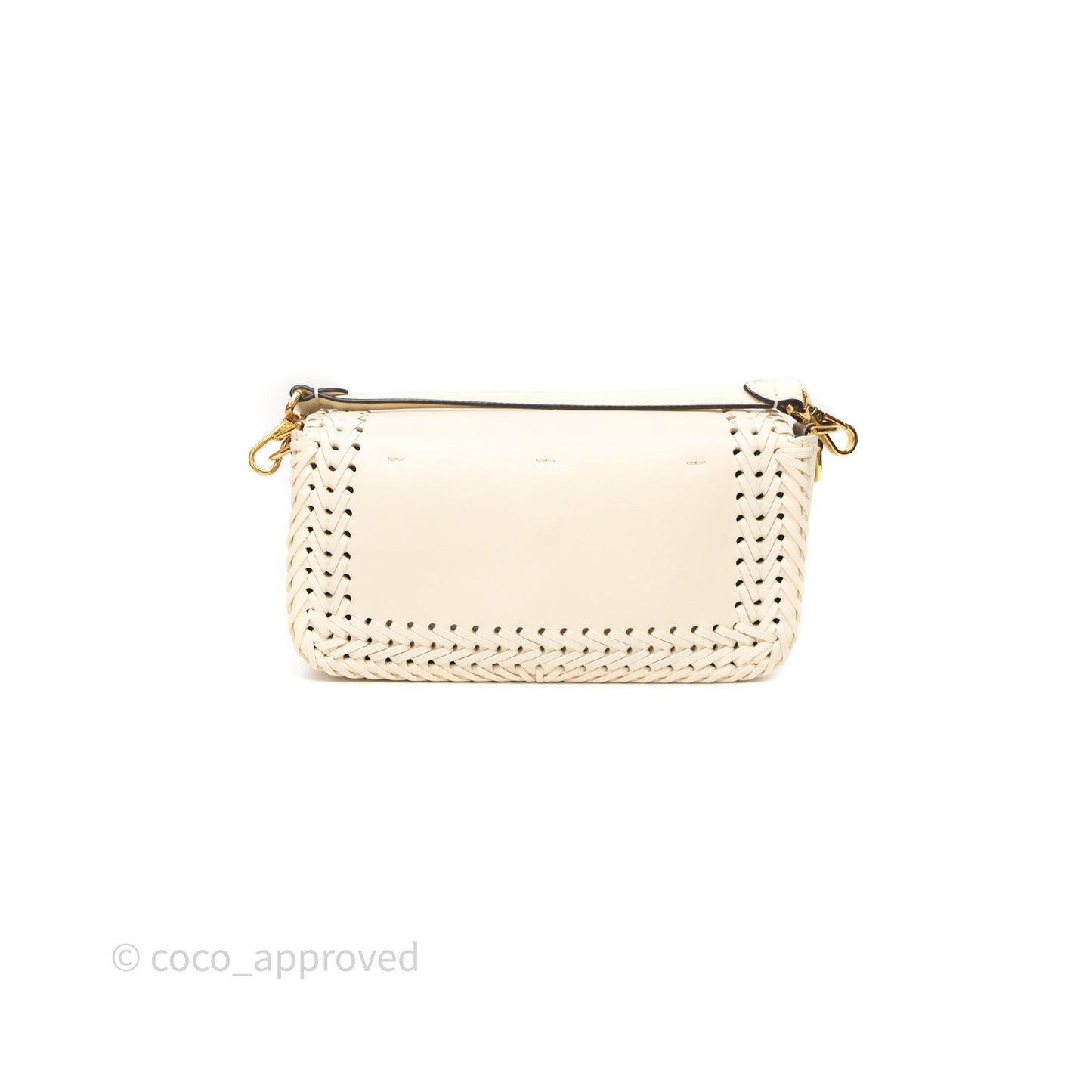 Fendi Braided Leather Baguette Bag Ivory Gold Hardware