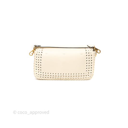 Fendi Braided Leather Baguette Bag Ivory Gold Hardware