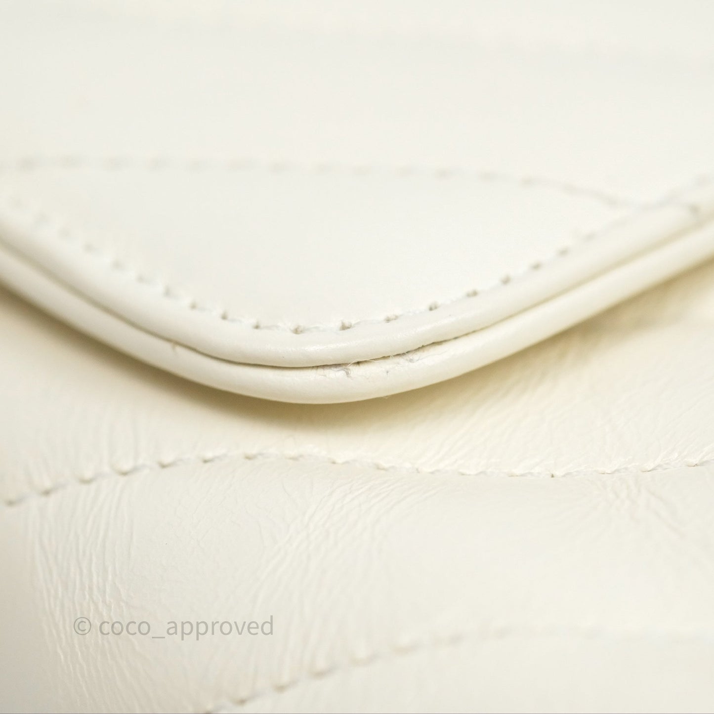 Chanel Medium Coco Handle Chevron Aged Calfskin Ivory Aged Gold Hardware Beige Lizard Handle