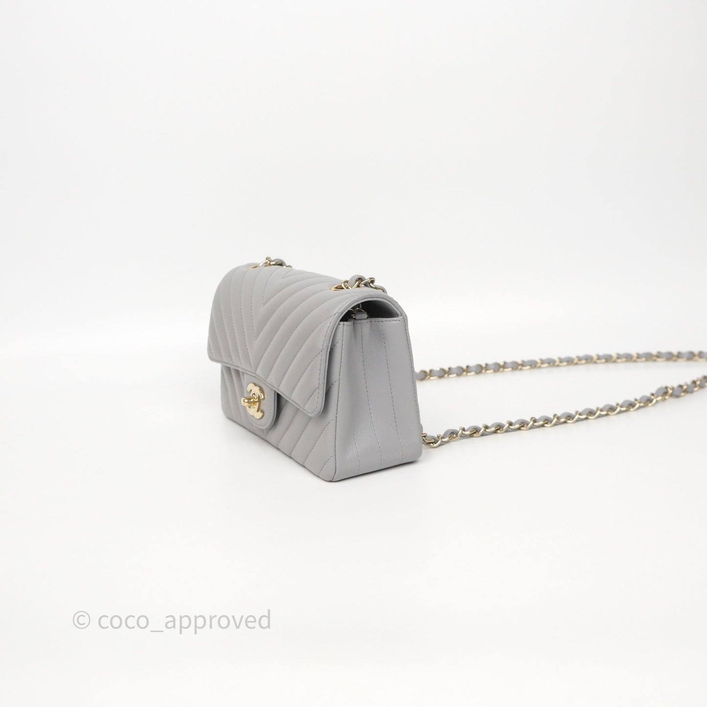 Chanel Mini Rectangular Chevron Grey Lambskin Light Gold Hardware