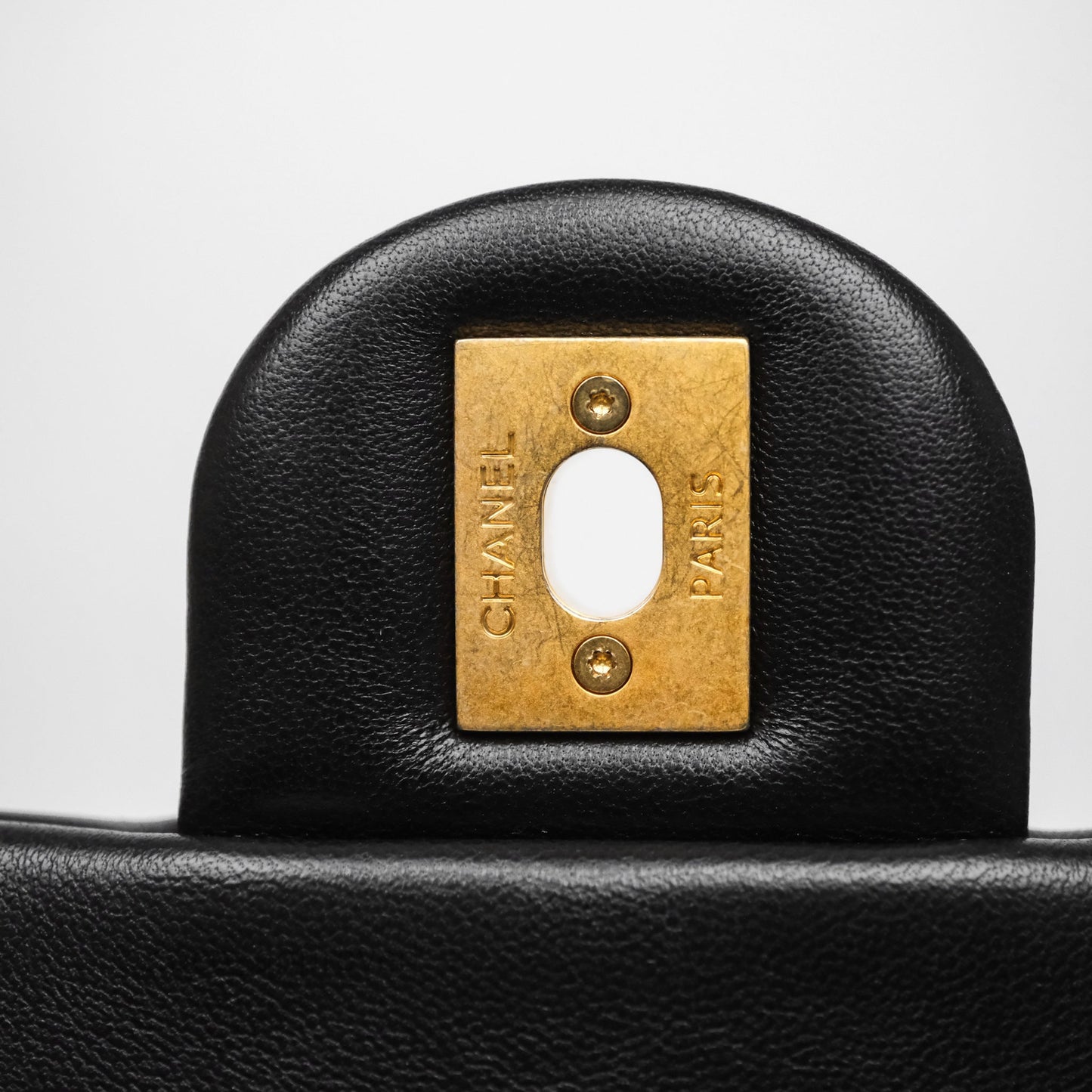 Chanel Quilted Flap Bag with Pearl Chain Black Calfskin Aged Gold Hardware