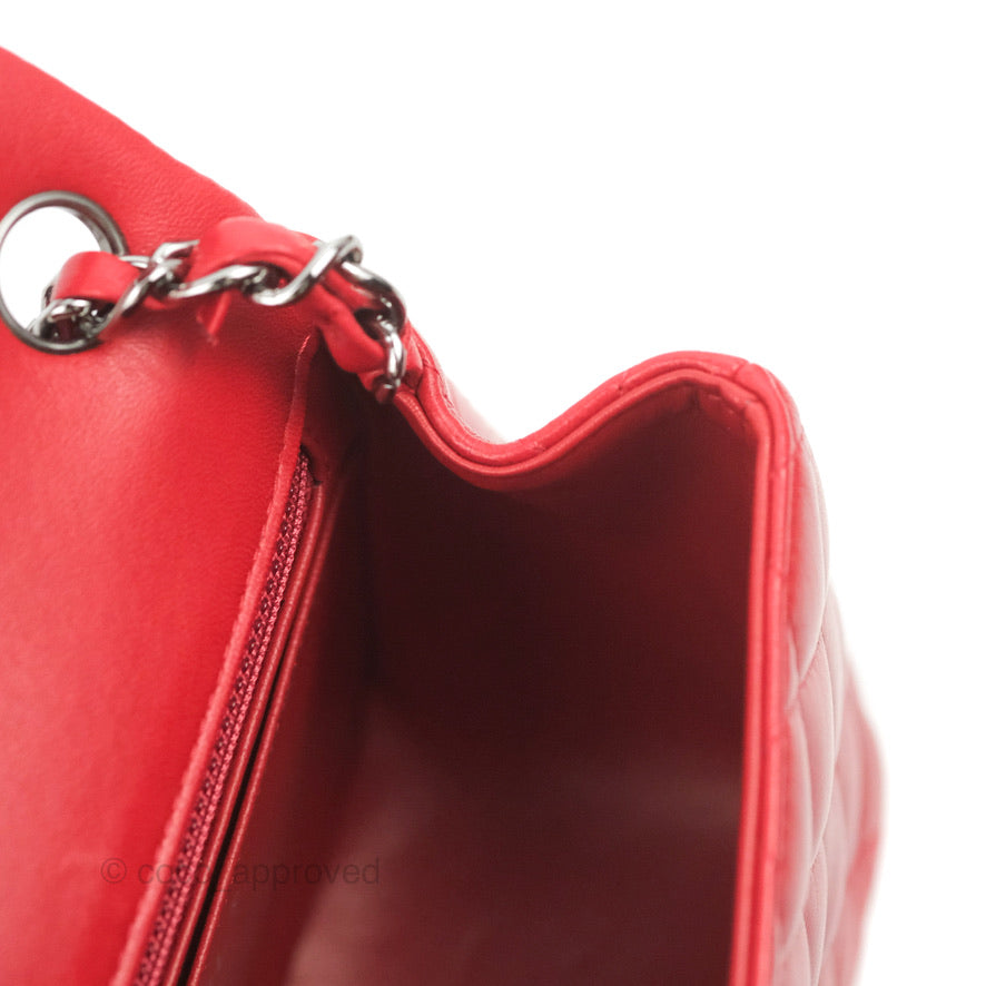 Chanel Quilted Mini Square Red Lambskin Gun Metal