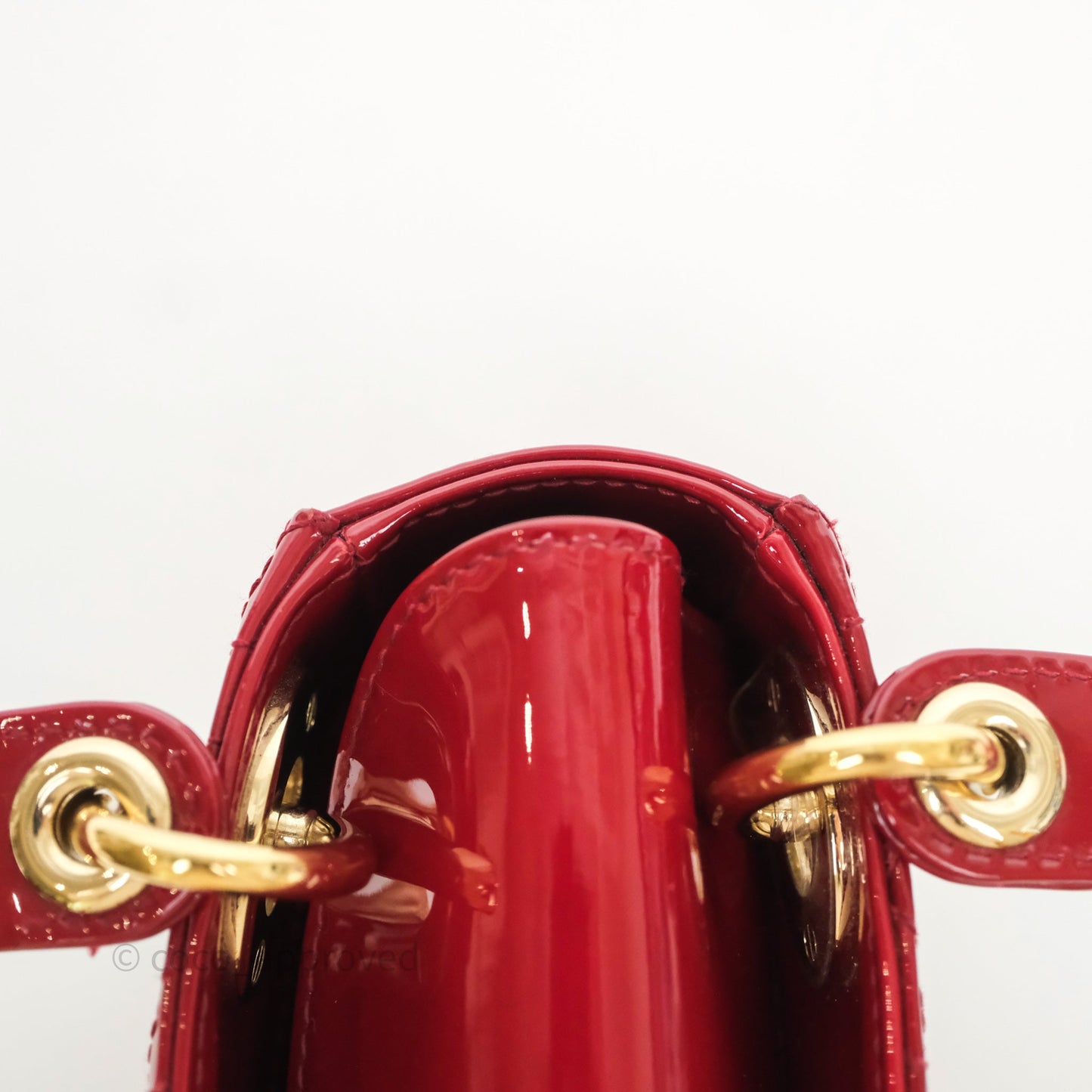 Christian Dior Mini Lady Dior Red Patent Cannage Gold Hardware