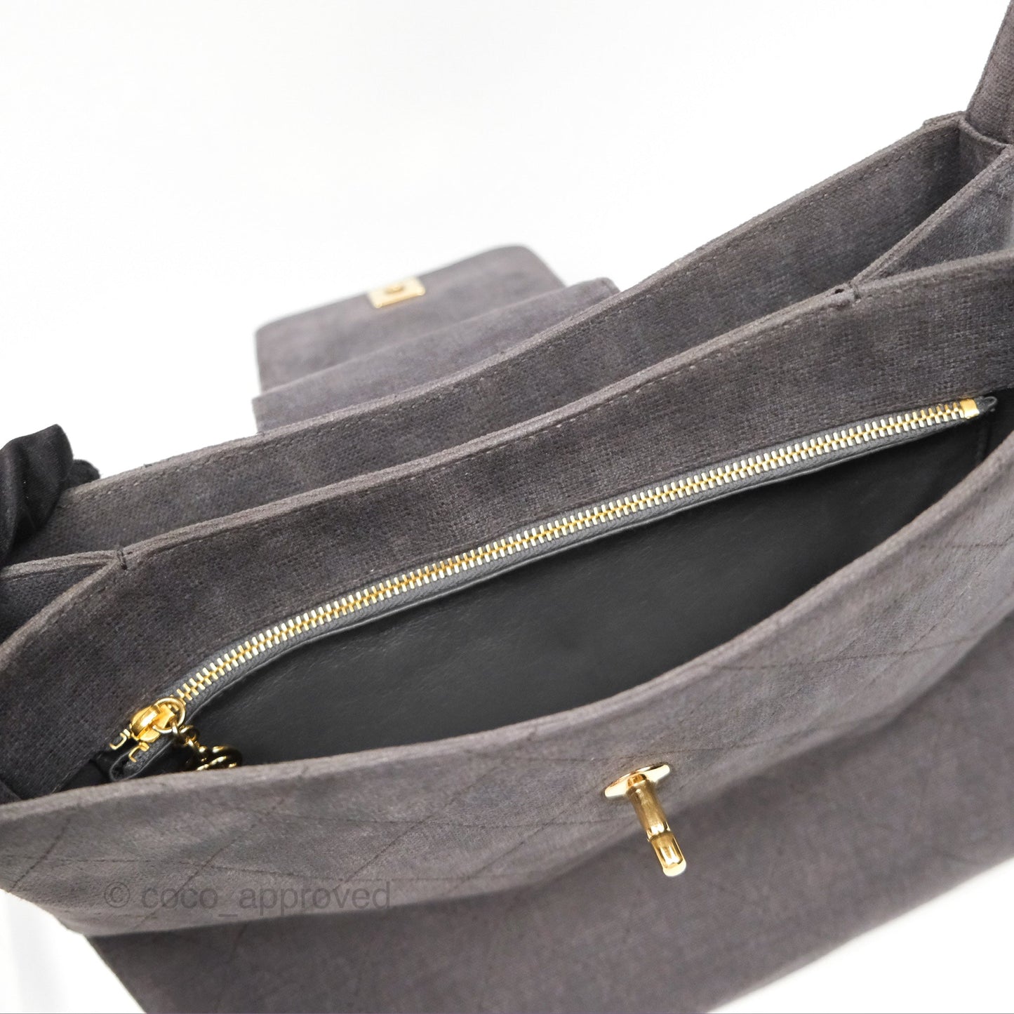 Chanel Vintage CC Lock Flap Shoulder Bag Grey Canvas 24K Gold Hardware