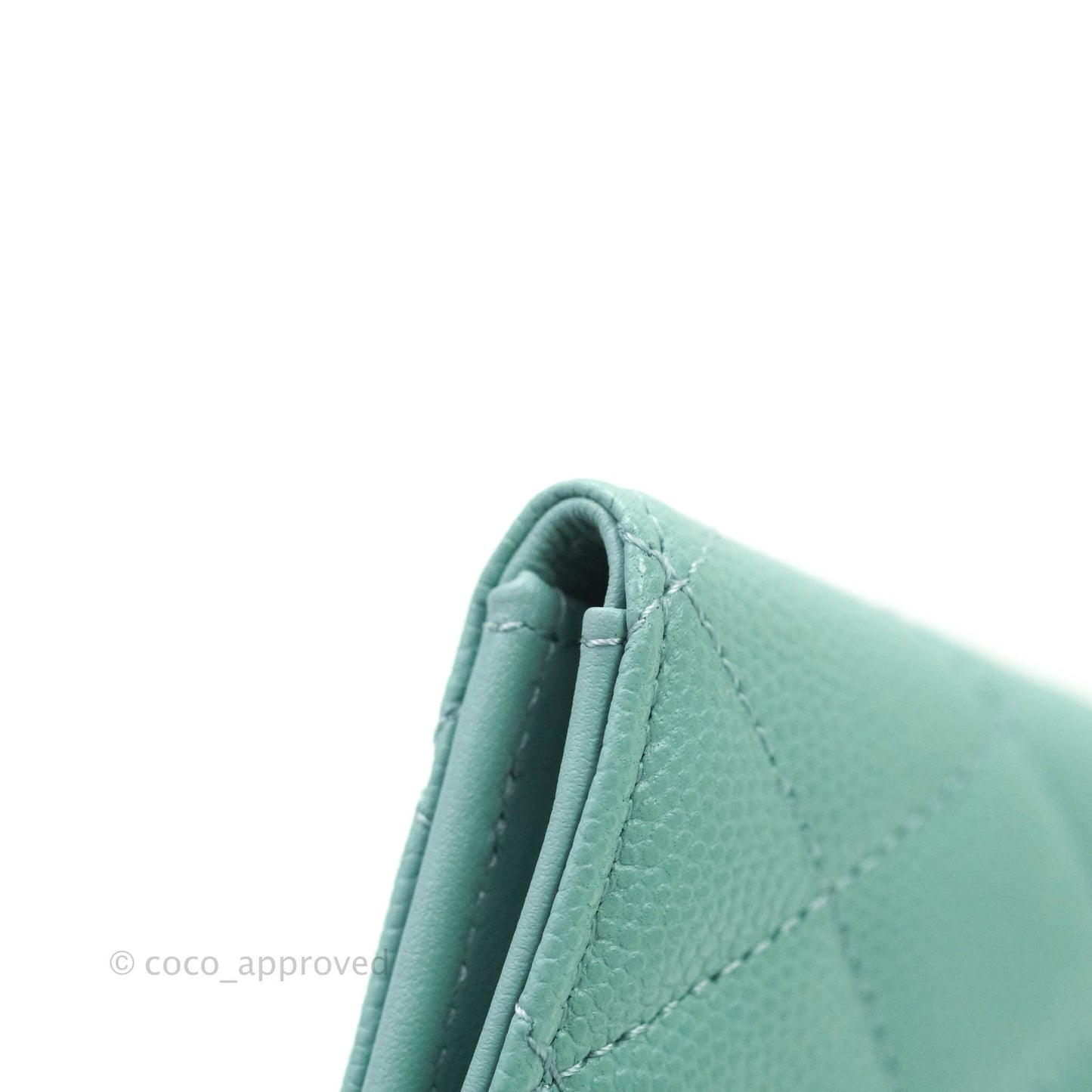 Chanel Classic Quilted Card Holder Tiffany Blue Caviar Gold Hardware