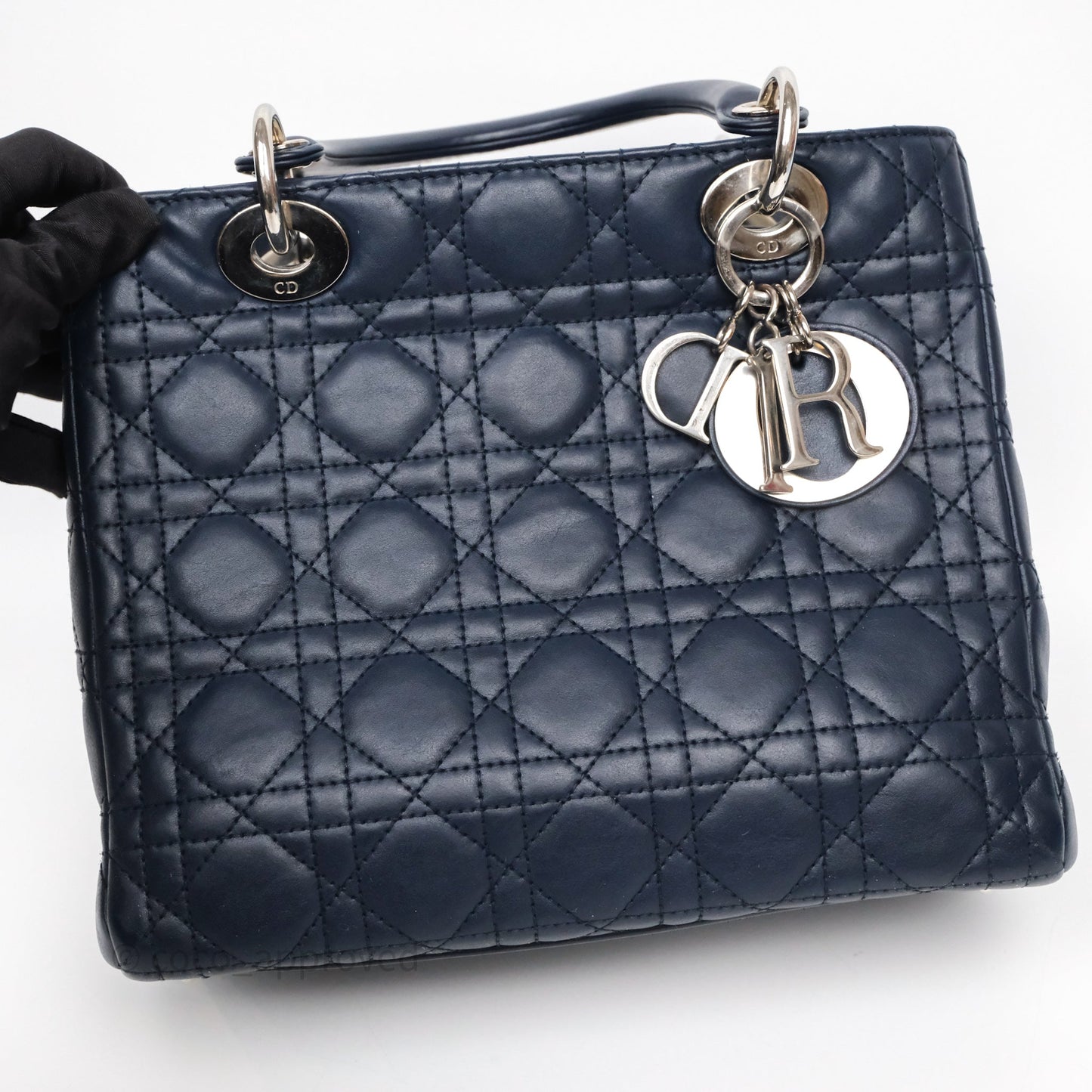 Christian Dior Medium Lady Dior Navy Lambskin Silver Hardware