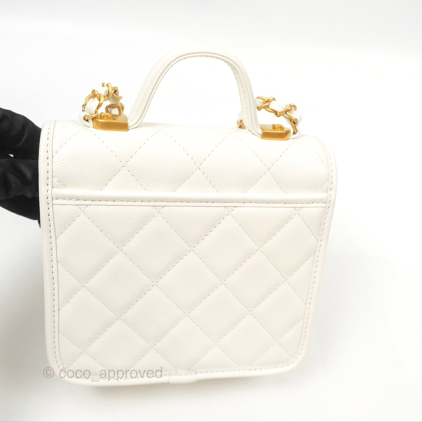 Chanel Mini School Memory Top Handle Flap White Caviar 22K