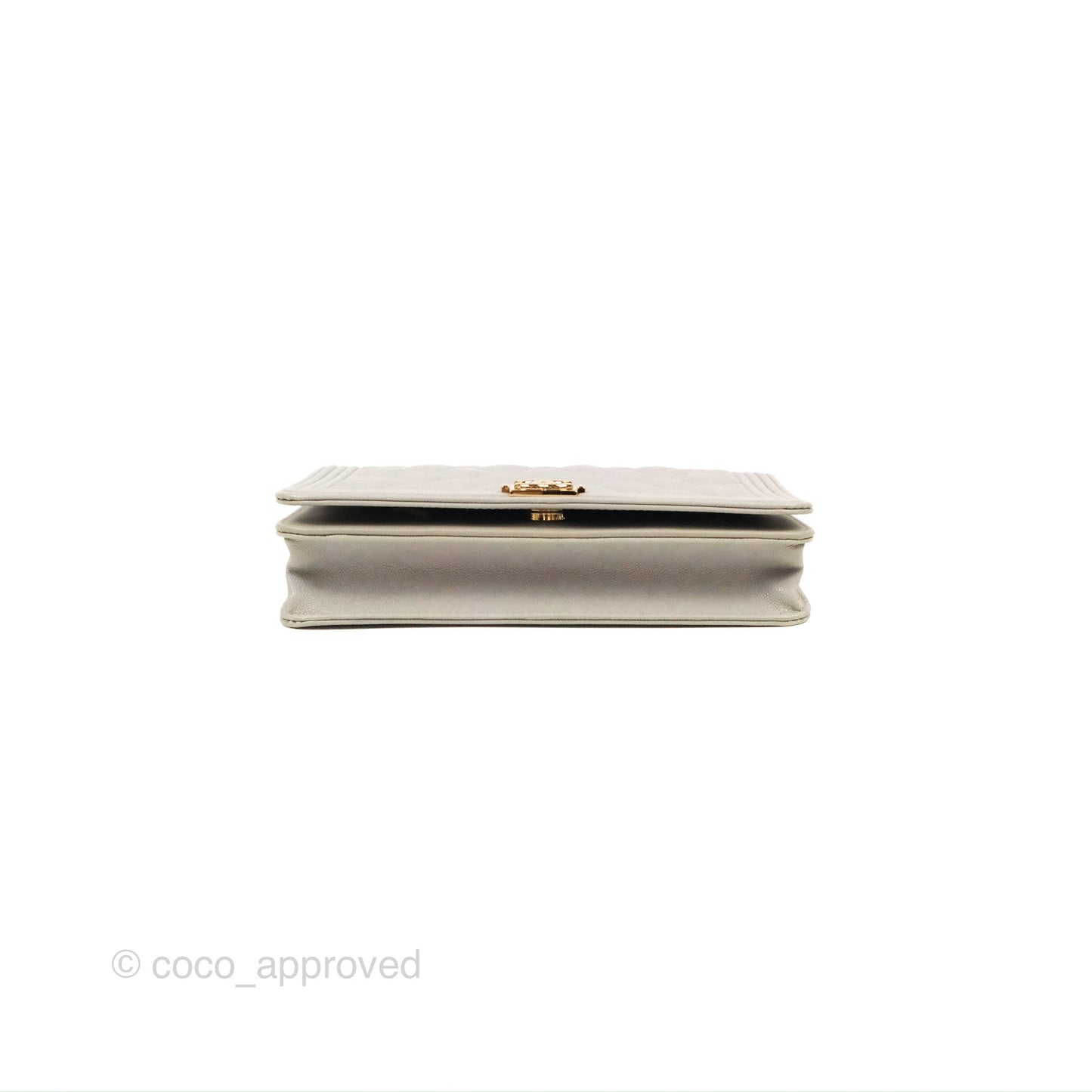 Chanel Quilted Boy Wallet on Chain WOC Light Grey Caviar Gold Hardware