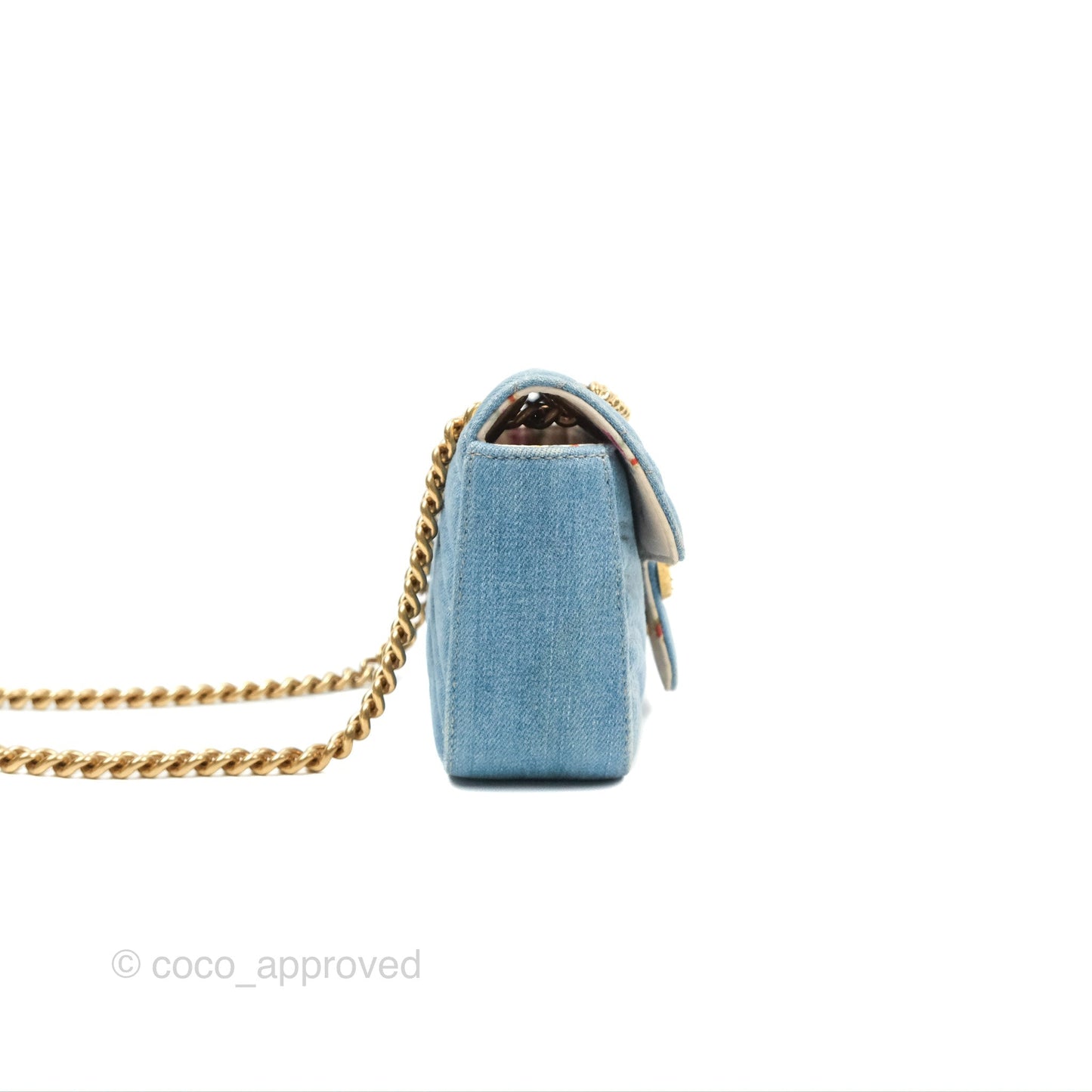 Gucci Mini Marmont Denim Pearl Gold Hardware