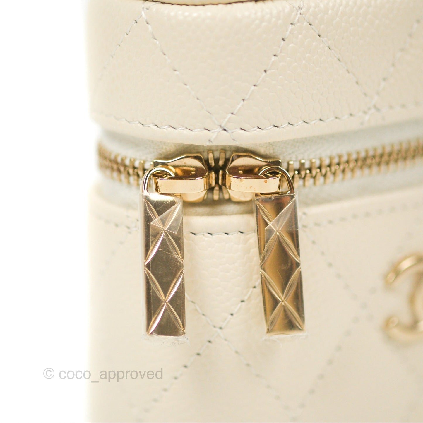 Chanel Quilted Small Handle With Care Vanity Case With Chain White Caviar Gold Hardware