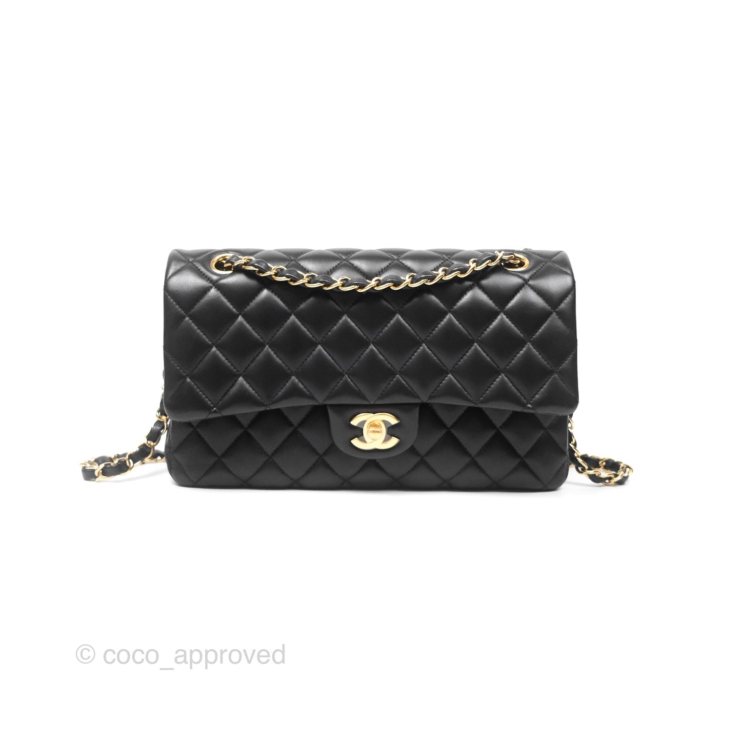 Chanel Classic M/L Medium Flap Quilted Black Lambskin Gold Hardware
