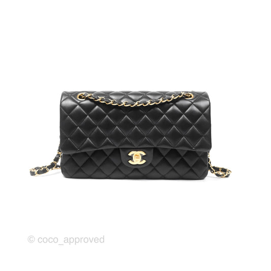 Chanel Classic M/L Medium Flap Quilted Black Lambskin Gold Hardware