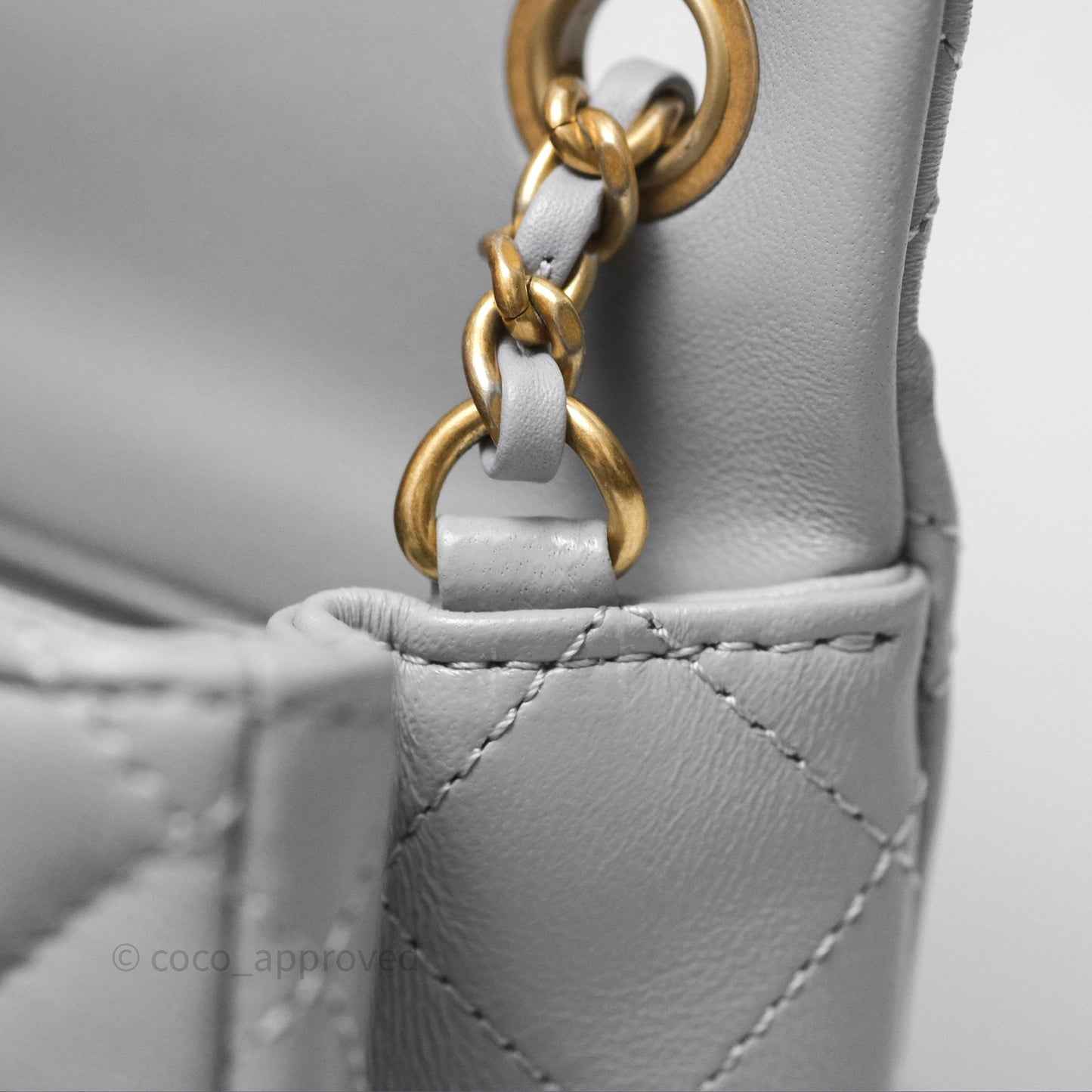 Chanel Mini Square Pearl Crush Quilted Grey Lambskin Aged Gold Hardware