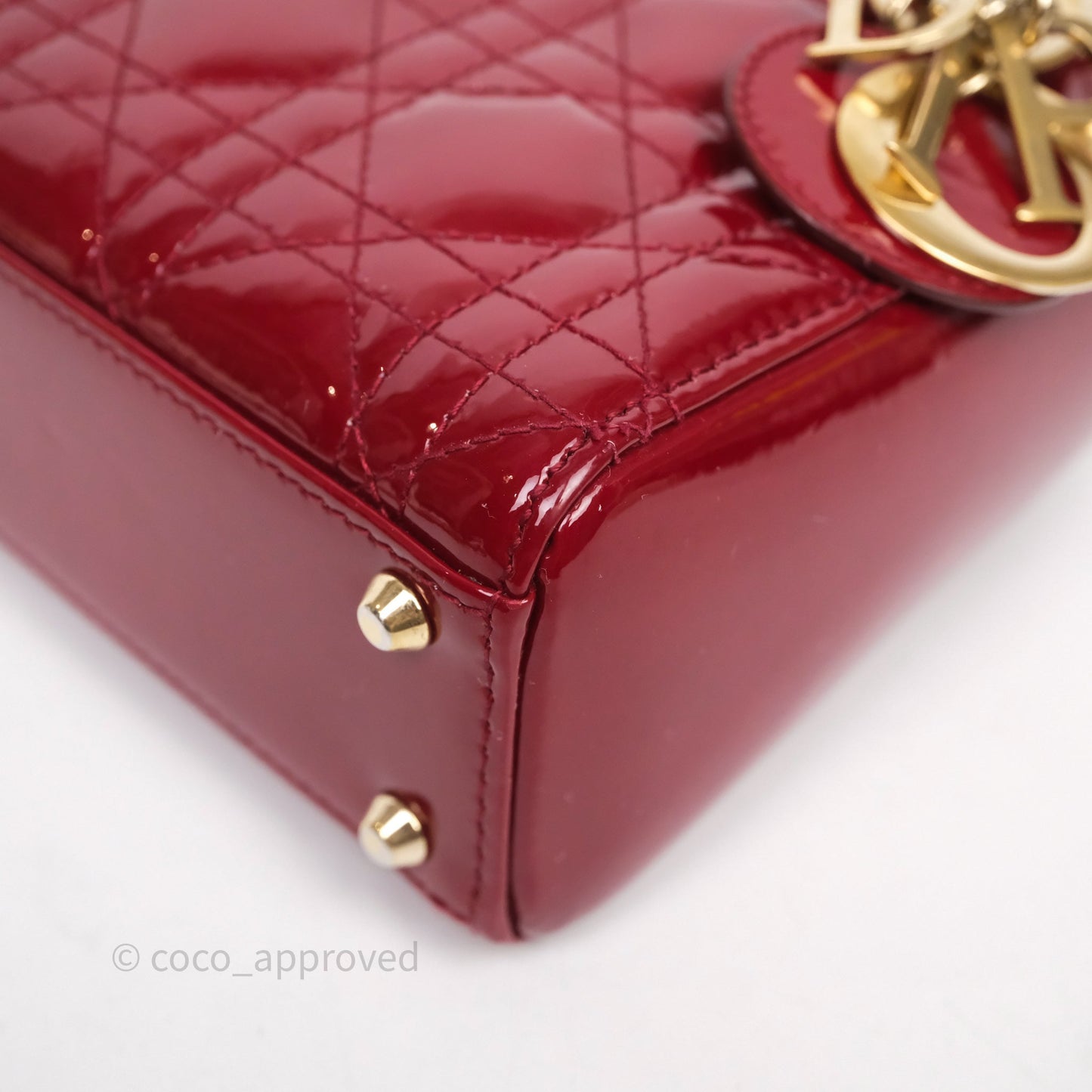 Christian Dior Mini Lady Dior Bag Red Patent Gold Hardware