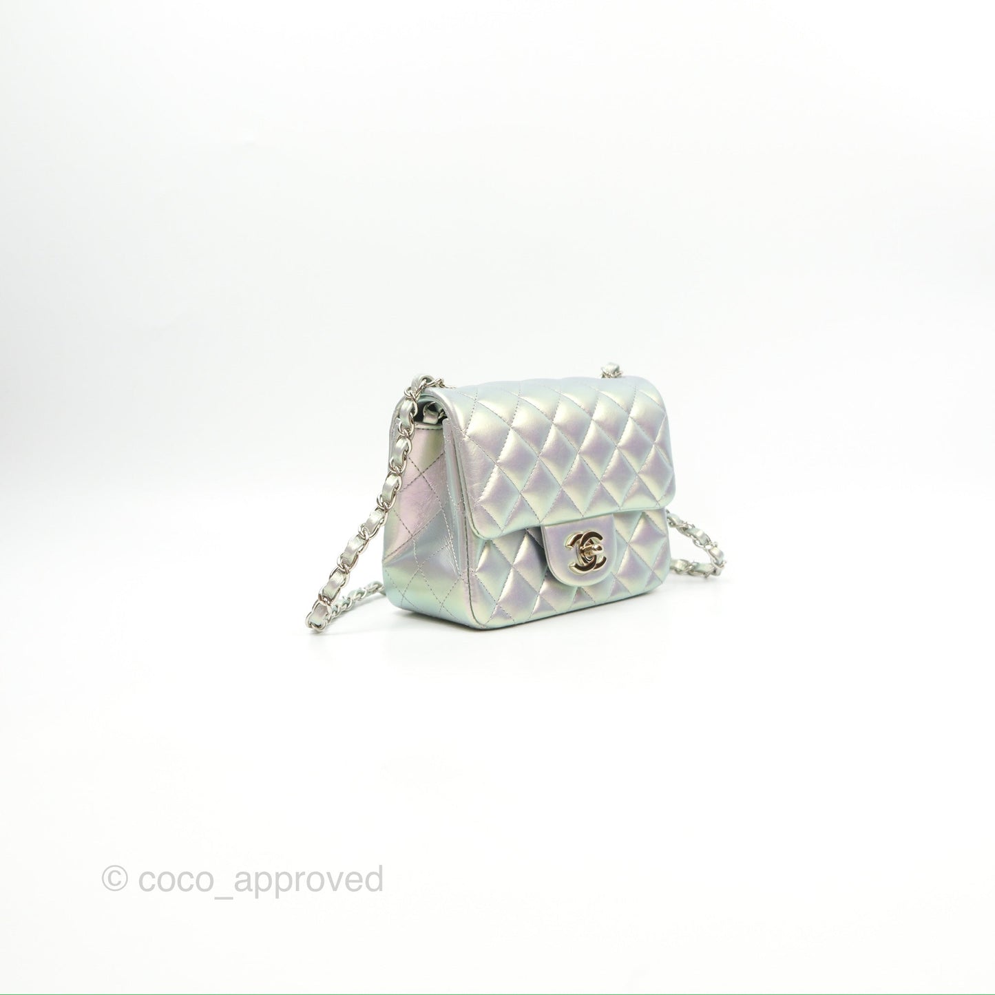 Chanel Mini Square Quilted Iridescent Lilac Silver Hardware 21K