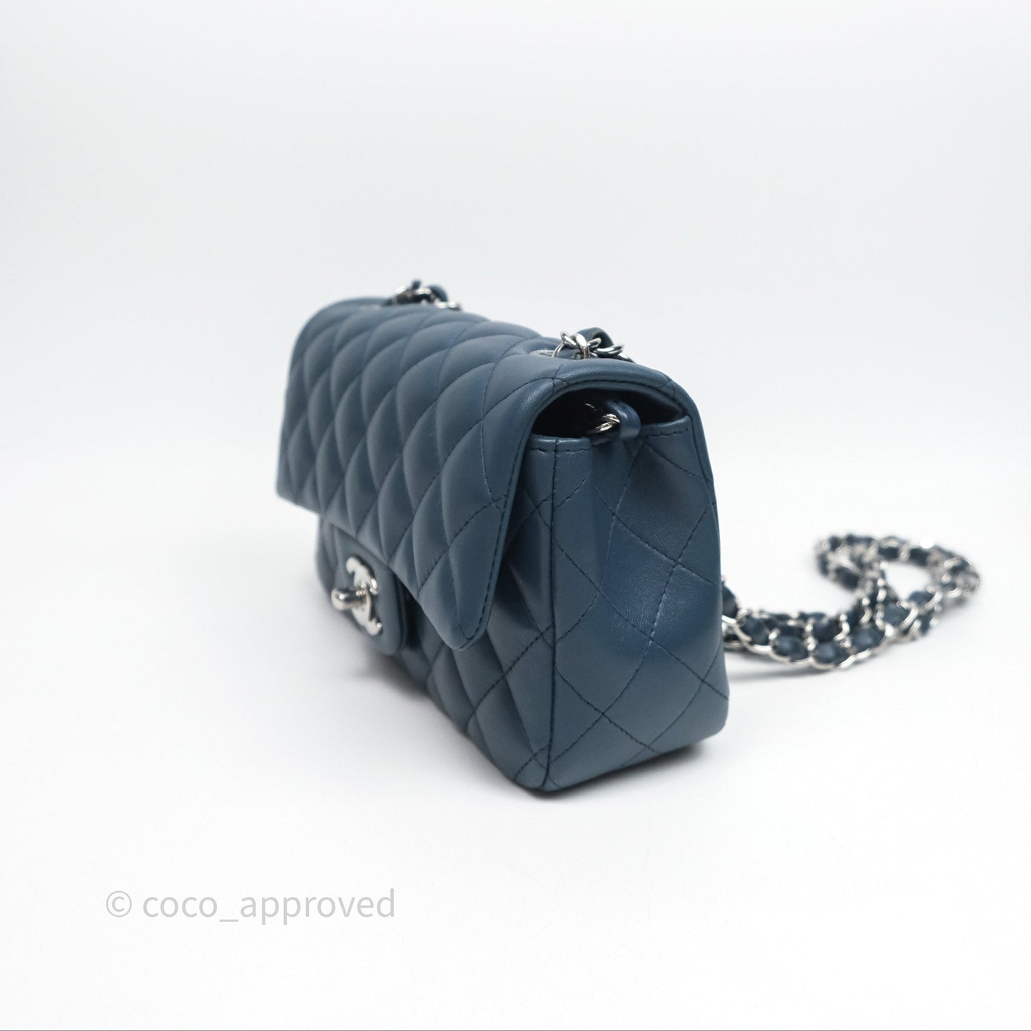 Chanel Quilted Mini Rectangular Navy Lambskin Silver Hardware