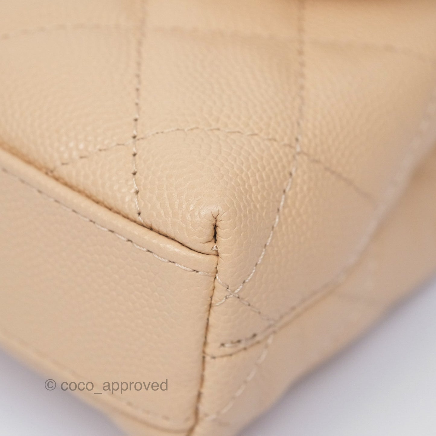 Chanel Coco Handle Clutch with Chain Quilted Beige Caviar Gold Hardware