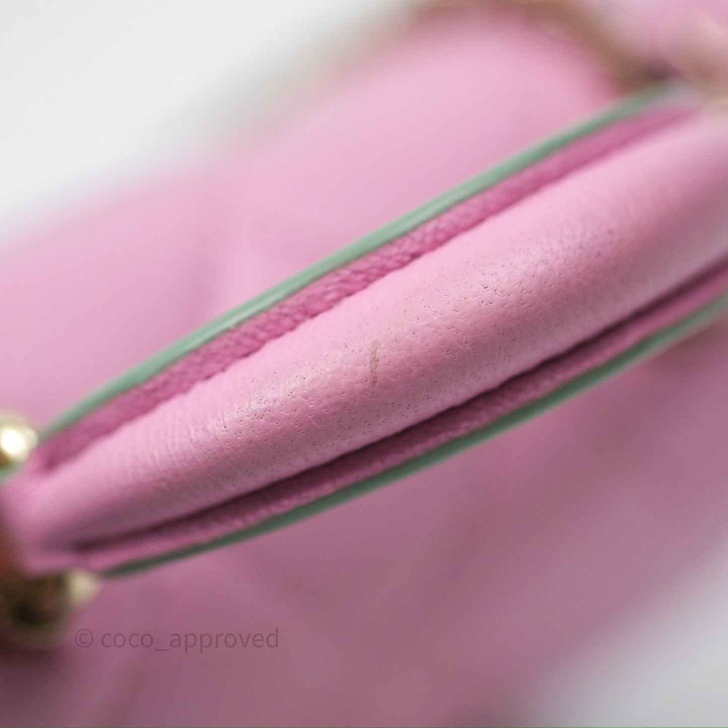 Chanel Mini Handle Clutch With Chain Pink/ Mint Lambskin Gold Hardware 23P
