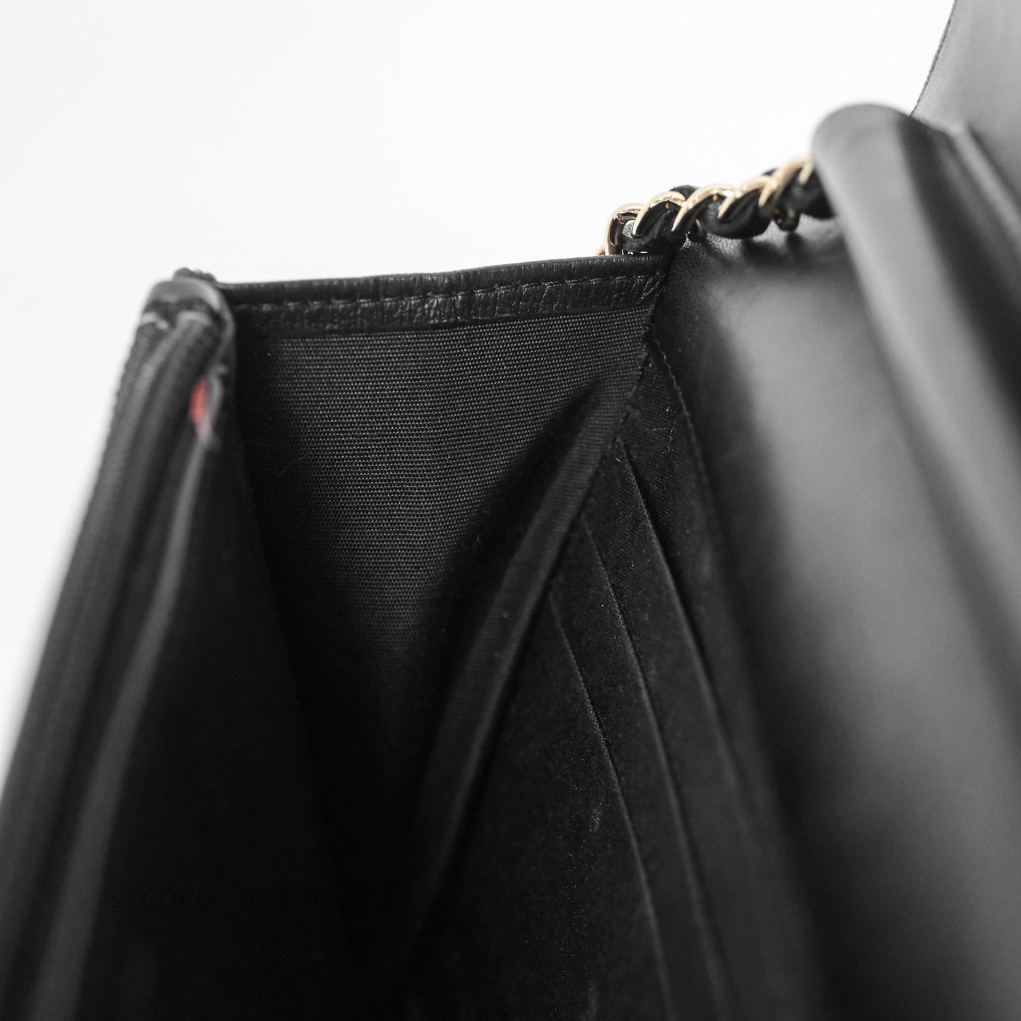 Chanel Black Quilted Lambskin Boy Wallet on Chain Gold Hardware